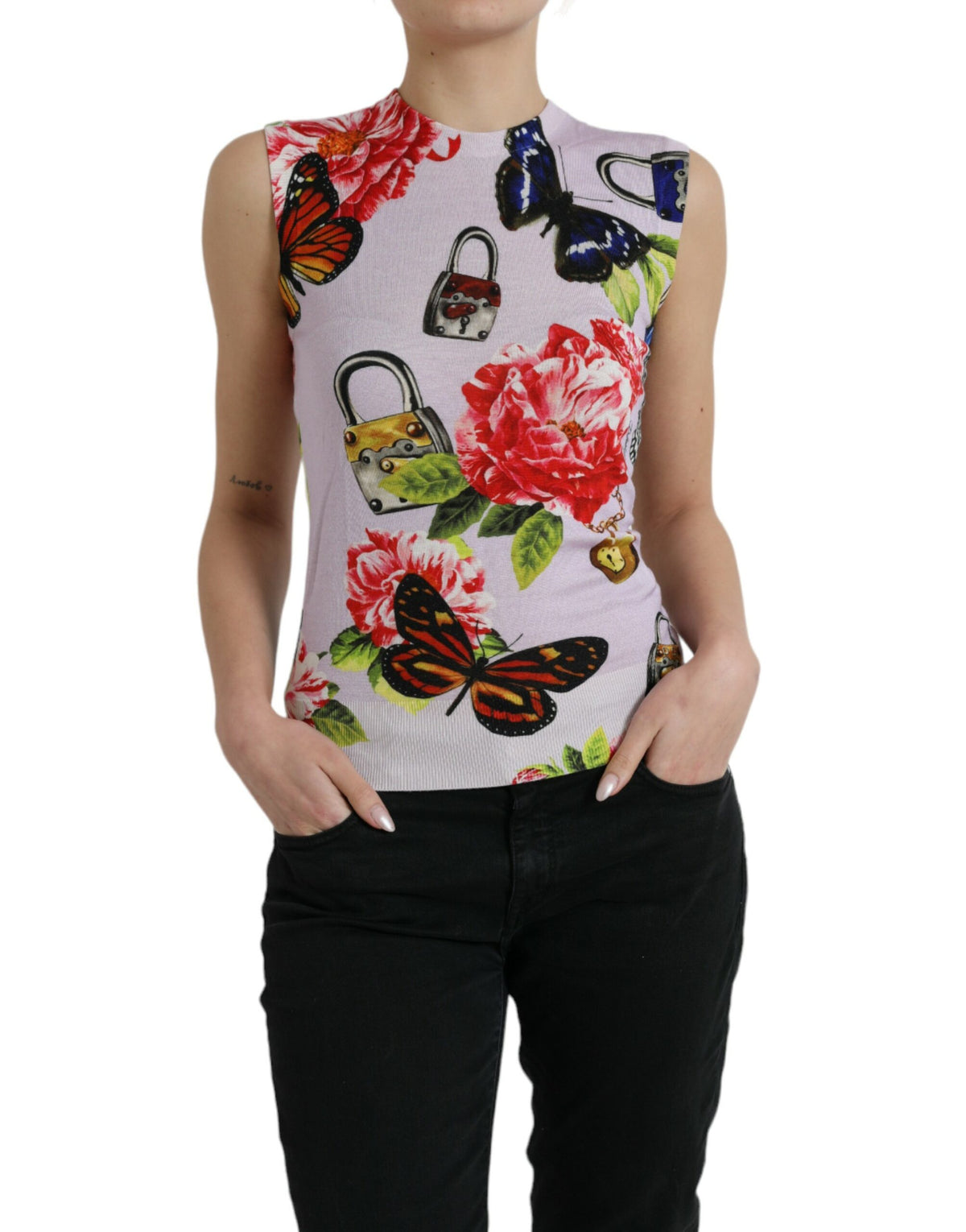 Dolce & Gabbana Multicolor Floral Padlock Butterfly Tank Top -   -  Dolce & Gabbana.