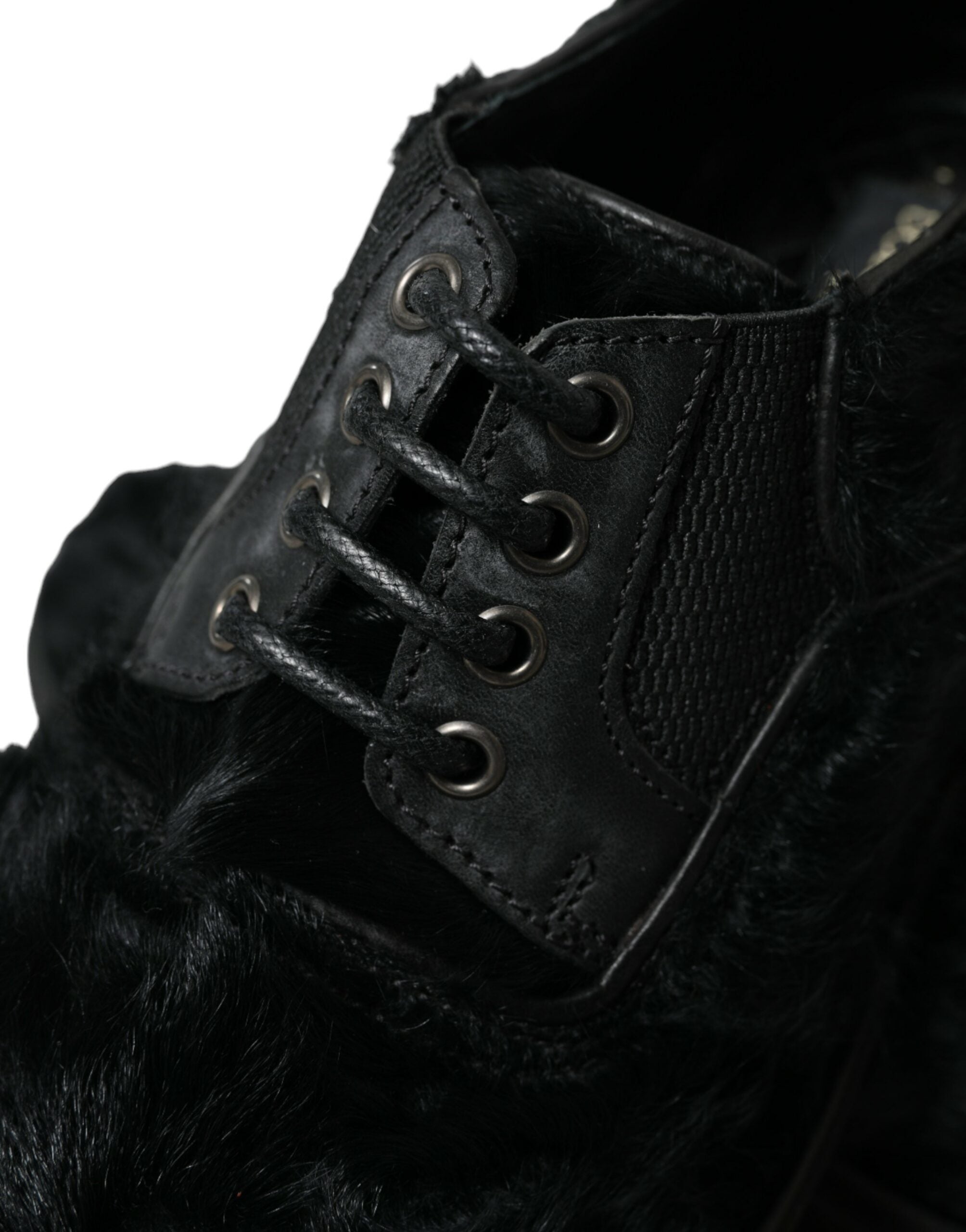 Dolce & Gabbana Black Fur Leather Lace Up Derby Dress Shoes -   -  Dolce & Gabbana.