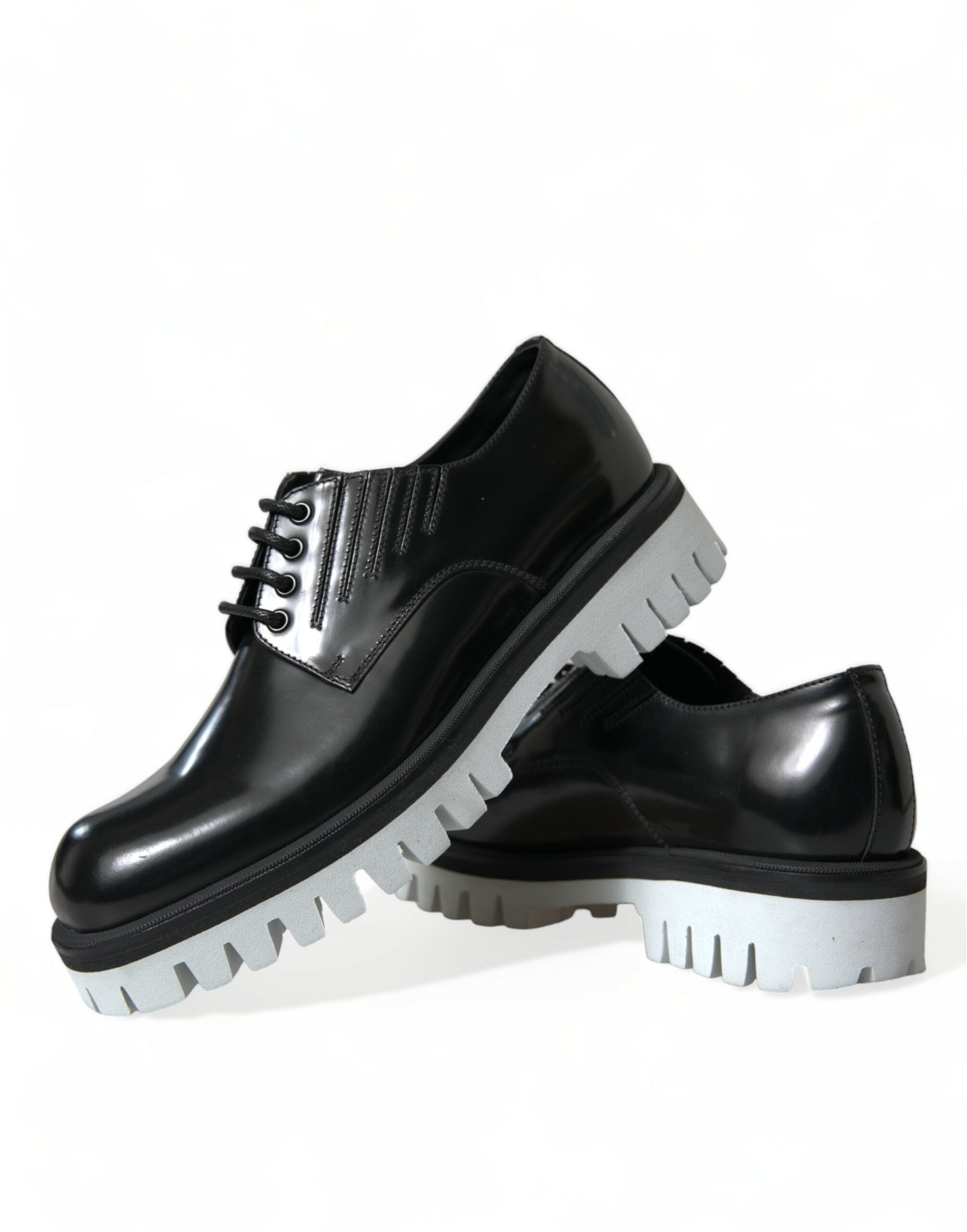 Dolce & Gabbana Black White Leather Lace Up Derby Dress Shoes -   -  Dolce & Gabbana.