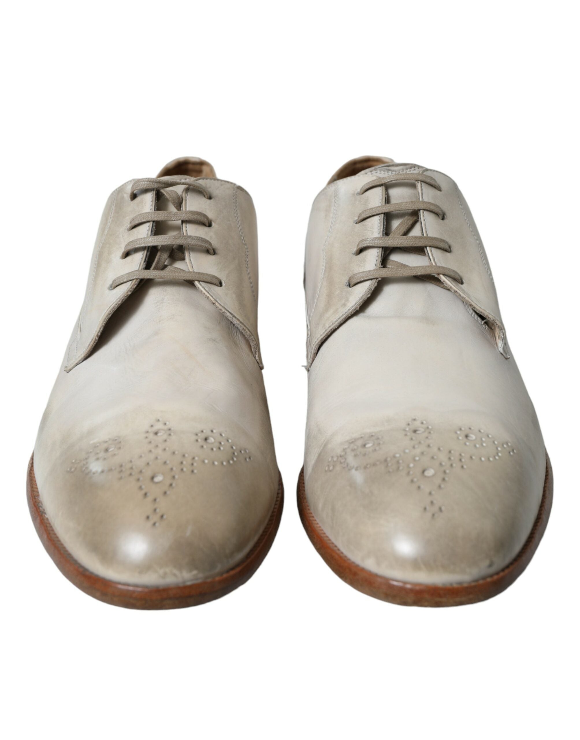 Dolce & Gabbana White Distressed Leather Derby Dress Shoes -   -  Dolce & Gabbana.