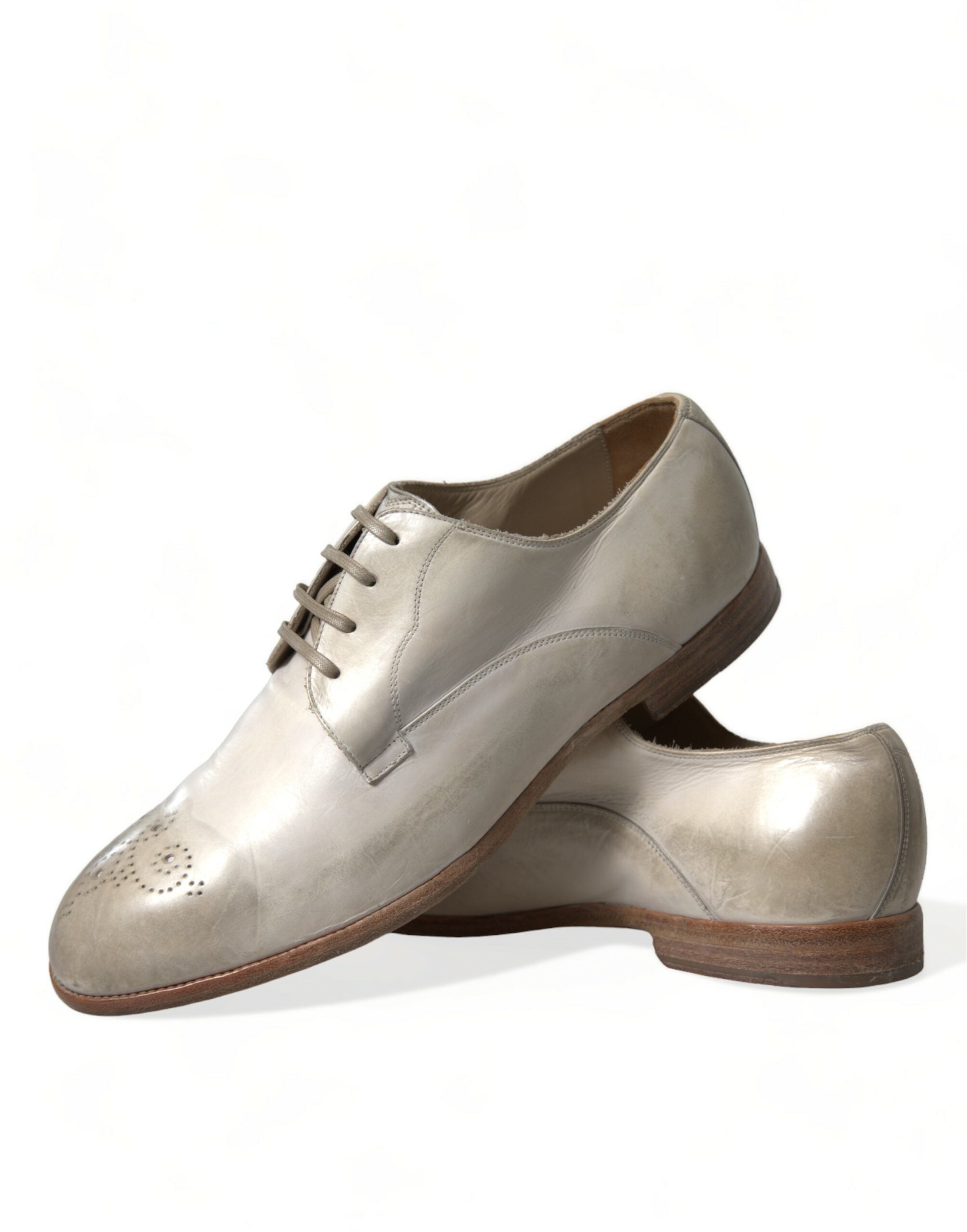 Dolce & Gabbana White Distressed Leather Derby Dress Shoes -   -  Dolce & Gabbana.