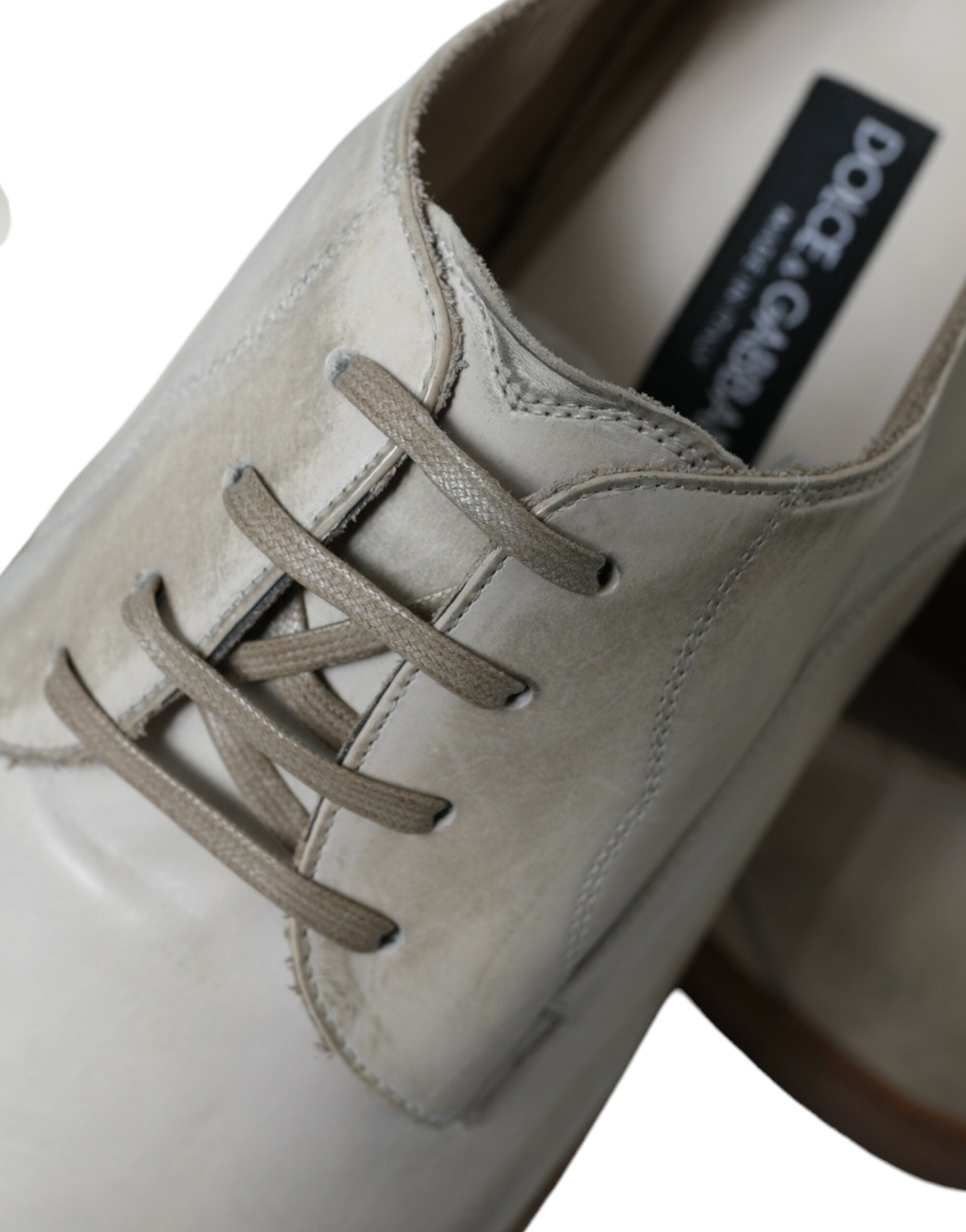 Dolce & Gabbana White Distressed Leather Derby Dress Shoes -   -  Dolce & Gabbana.