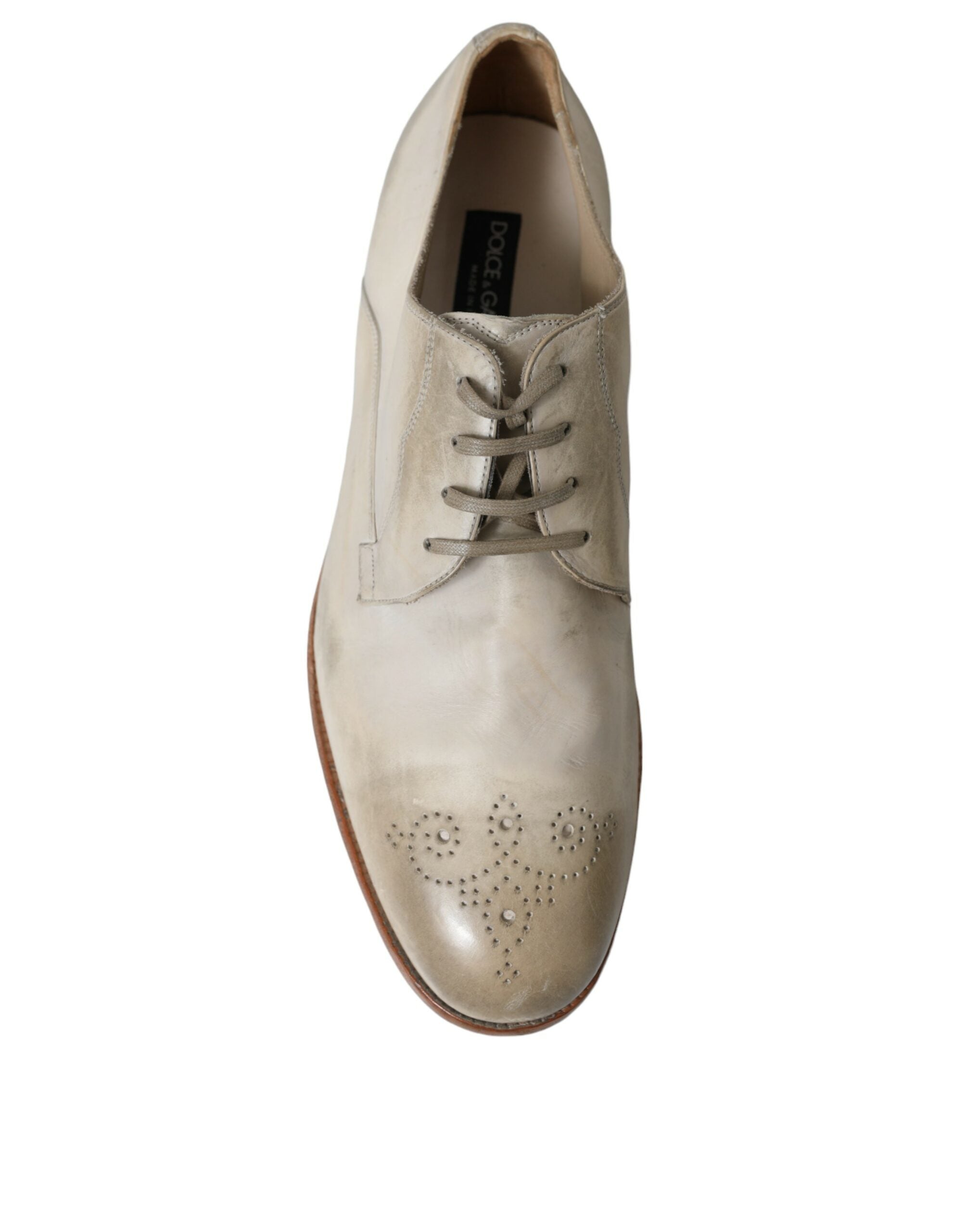 Dolce & Gabbana White Distressed Leather Derby Dress Shoes -   -  Dolce & Gabbana.