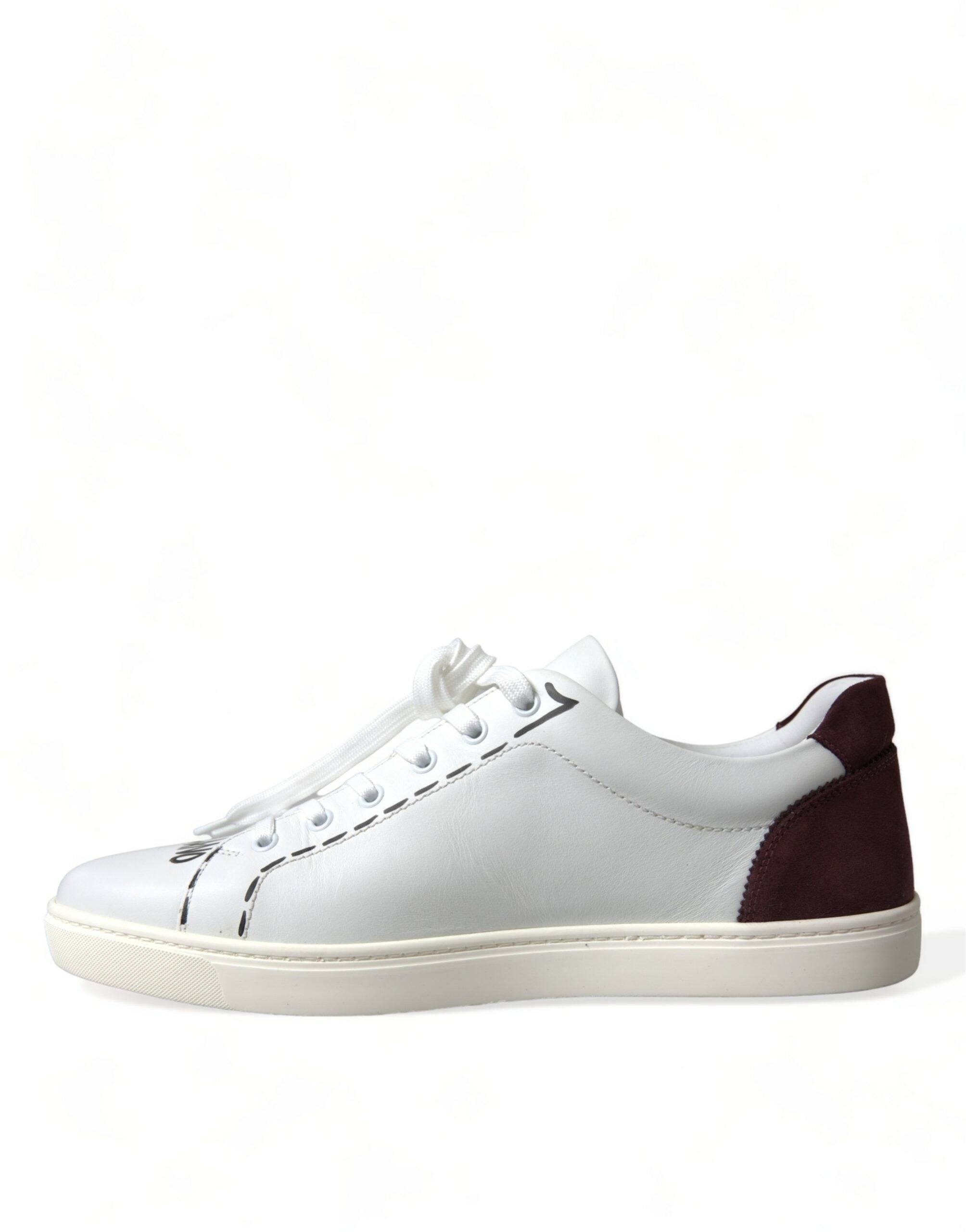 Dolce & Gabbana White Bordeaux Leather Logo Low Top Sneakers Shoes -   -  Dolce & Gabbana.