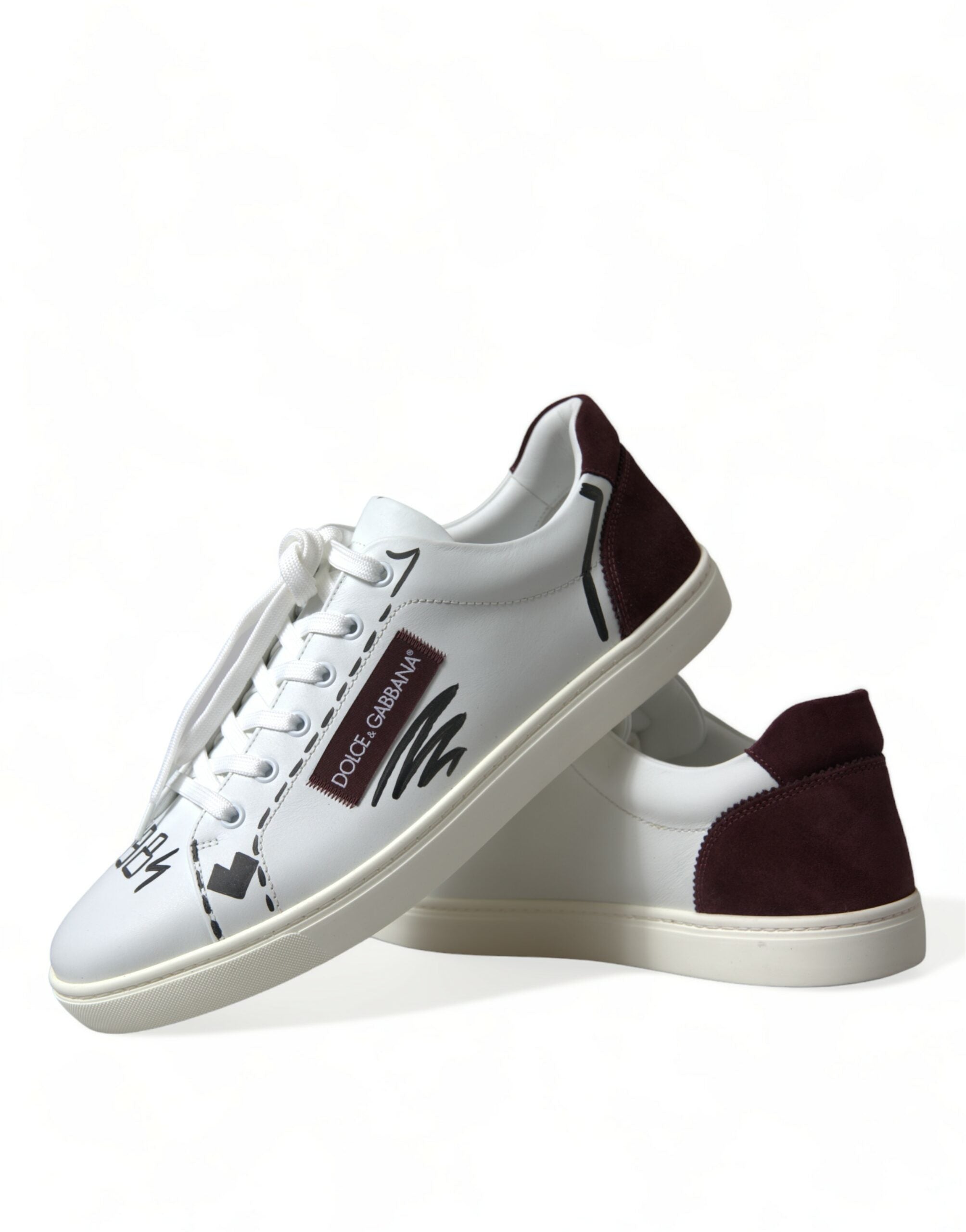 Dolce & Gabbana White Bordeaux Leather Logo Low Top Sneakers Shoes -   -  Dolce & Gabbana.