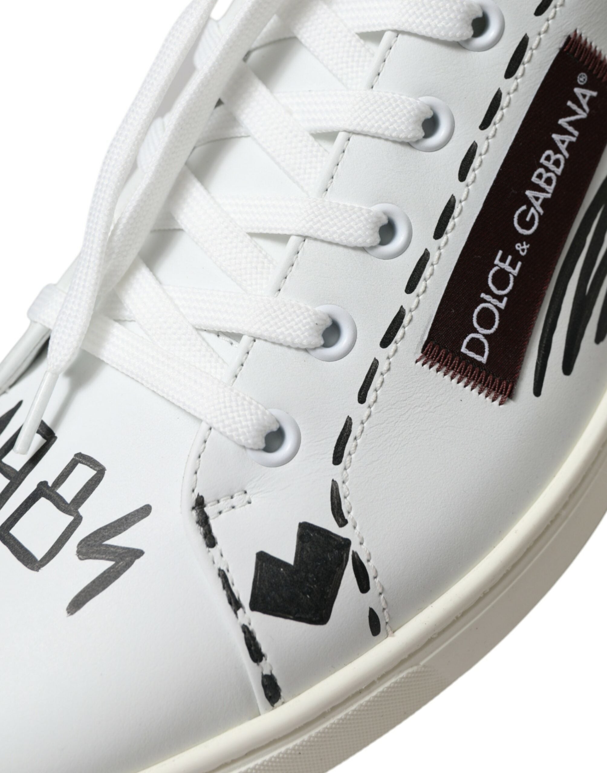 Dolce & Gabbana White Bordeaux Leather Logo Low Top Sneakers Shoes -   -  Dolce & Gabbana.