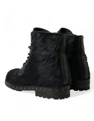 Dolce & Gabbana Black Pony Style Leather Mid Calf Boots Shoes -   -  Dolce & Gabbana.