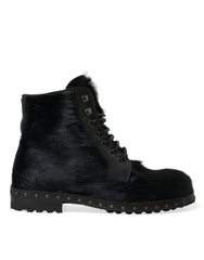 Dolce & Gabbana Black Pony Style Leather Mid Calf Boots Shoes -   -  Dolce & Gabbana.