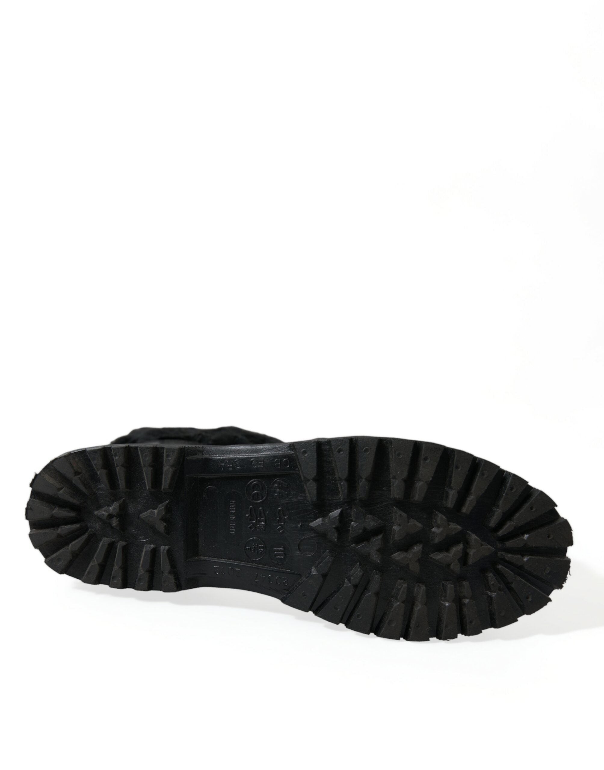Dolce & Gabbana Black Rubber Lace Up Shearling Rain Boots Shoes -   -  Dolce & Gabbana.