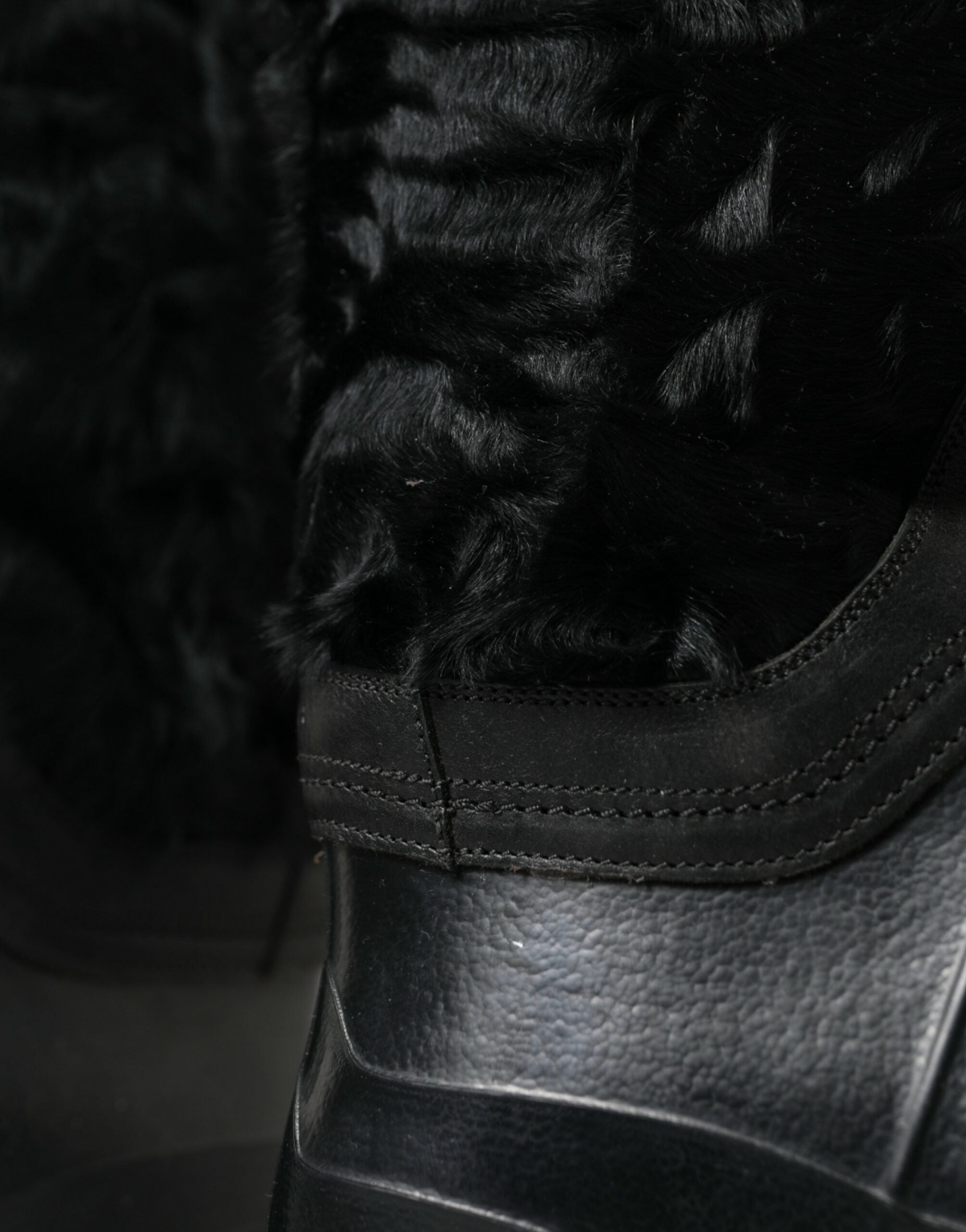 Dolce & Gabbana Black Rubber Lace Up Shearling Rain Boots Shoes -   -  Dolce & Gabbana.