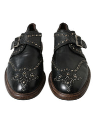 Dolce & Gabbana Black Leather Monk Strap Studded Dress Shoes -   -  Dolce & Gabbana.