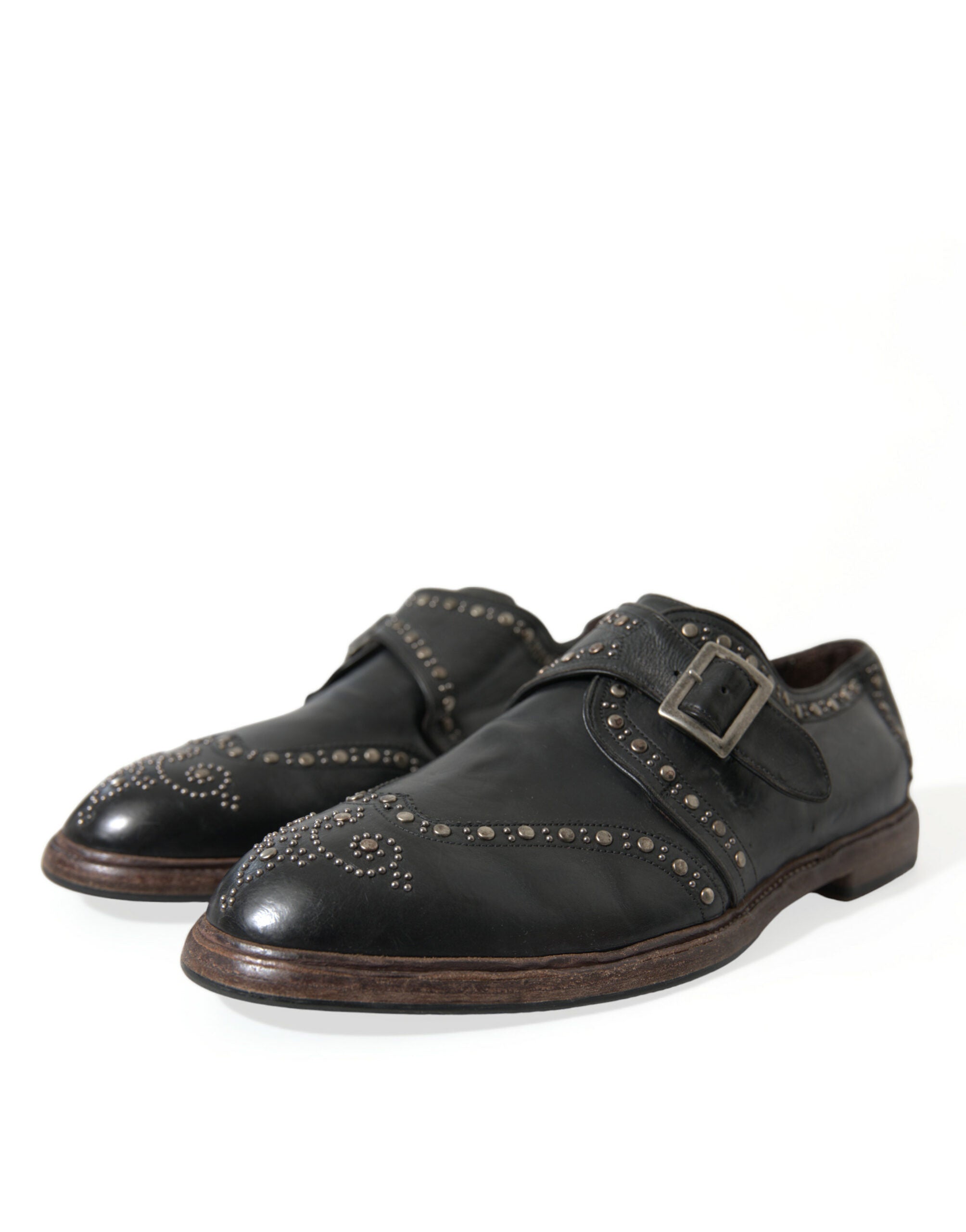 Dolce & Gabbana Black Leather Monk Strap Studded Dress Shoes -   -  Dolce & Gabbana.