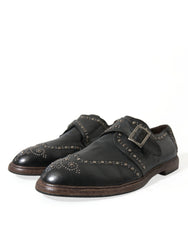 Dolce & Gabbana Black Leather Monk Strap Studded Dress Shoes -   -  Dolce & Gabbana.