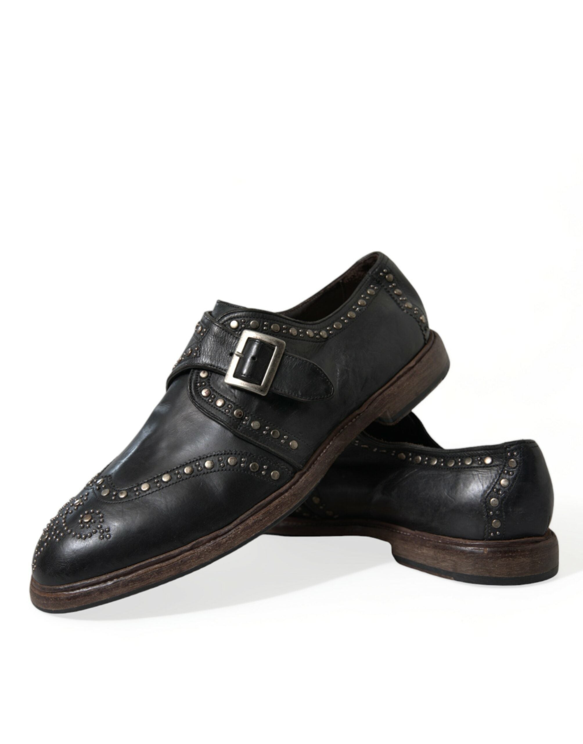 Dolce & Gabbana Black Leather Monk Strap Studded Dress Shoes -   -  Dolce & Gabbana.