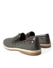 Dolce & Gabbana Gray Linen Leather Studded Loafers Shoes -   -  Dolce & Gabbana.