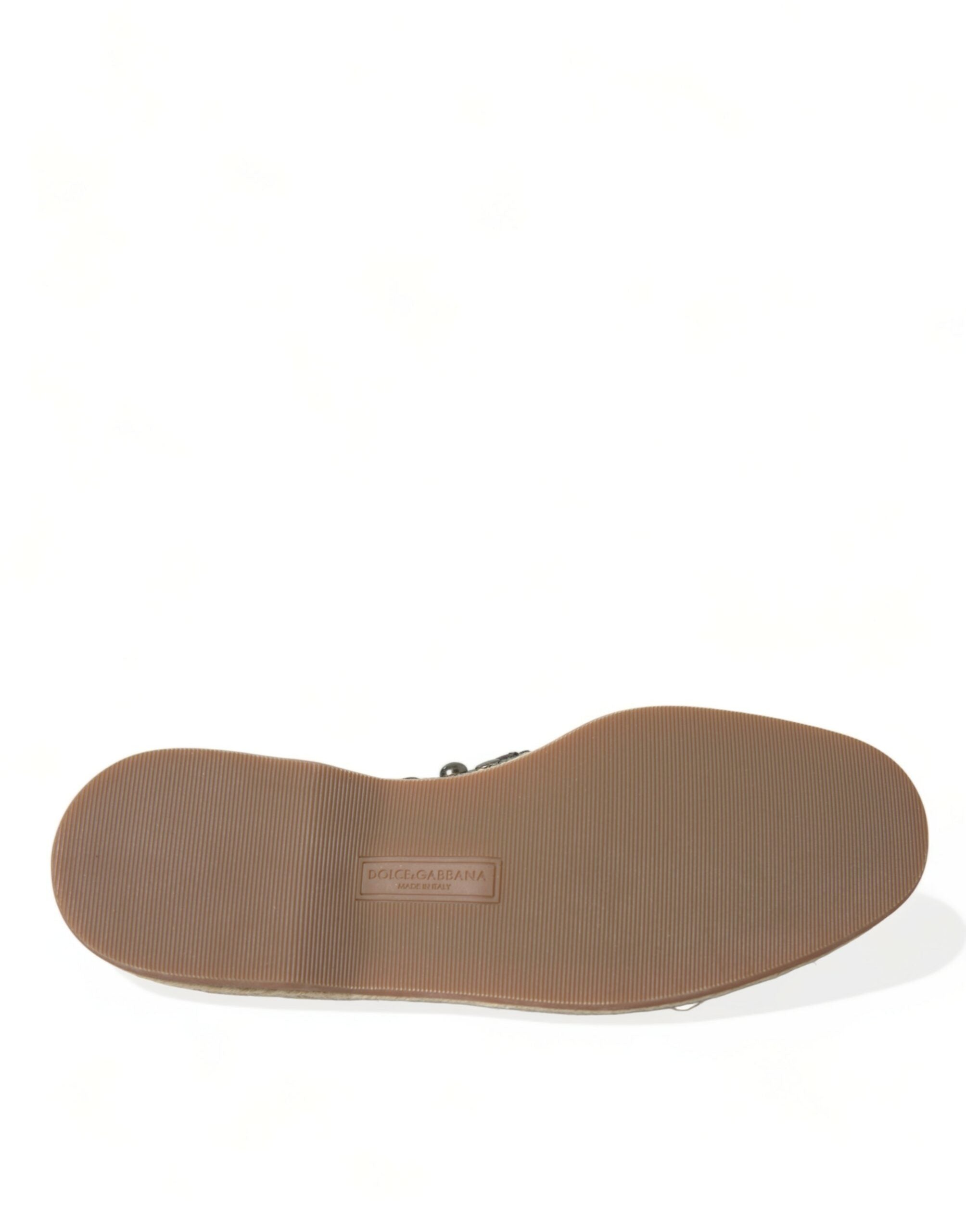 Dolce & Gabbana Gray Linen Leather Studded Loafers Shoes -   -  Dolce & Gabbana.