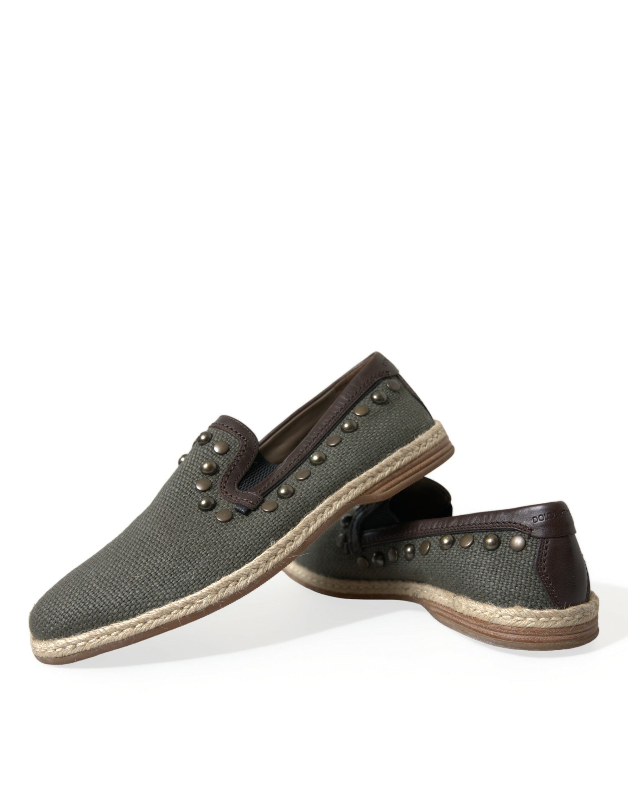 Dolce & Gabbana Gray Linen Leather Studded Loafers Shoes -   -  Dolce & Gabbana.