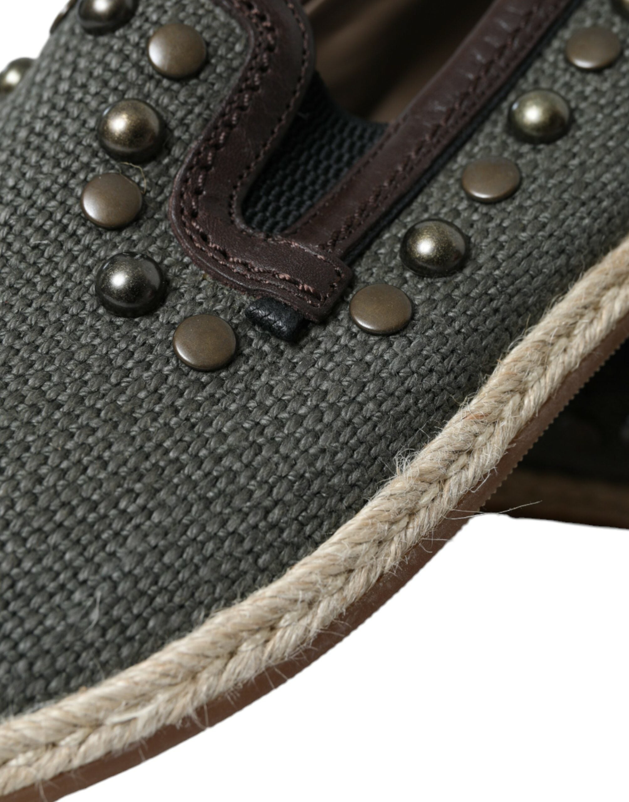 Dolce & Gabbana Gray Linen Leather Studded Loafers Shoes -   -  Dolce & Gabbana.