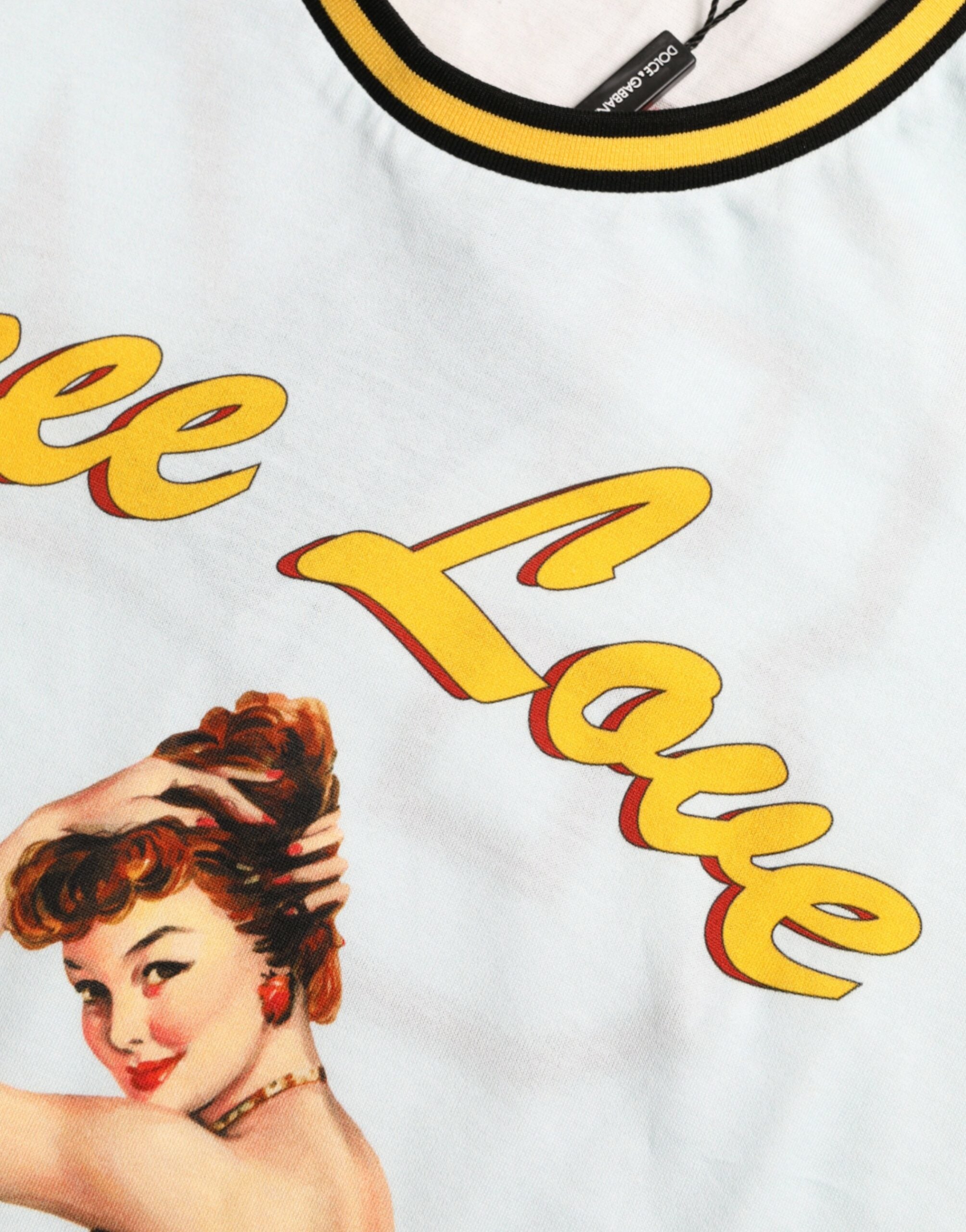 Dolce & Gabbana Light Blue Cotton Free Love Crew Neck T-shirt -   -  Dolce & Gabbana.