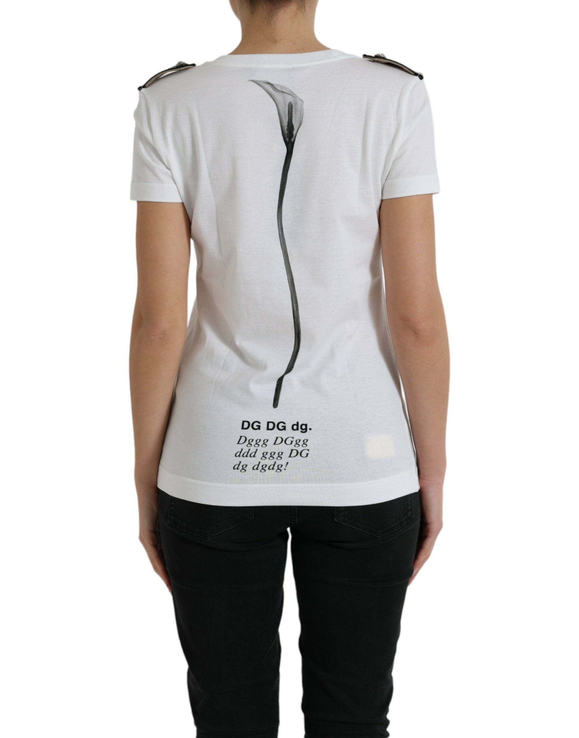 Dolce & Gabbana White Black Roses Crewneck Cotton T-shirt -   -  Dolce & Gabbana.