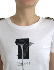 Dolce & Gabbana White Black Roses Crewneck Cotton T-shirt -   -  Dolce & Gabbana.
