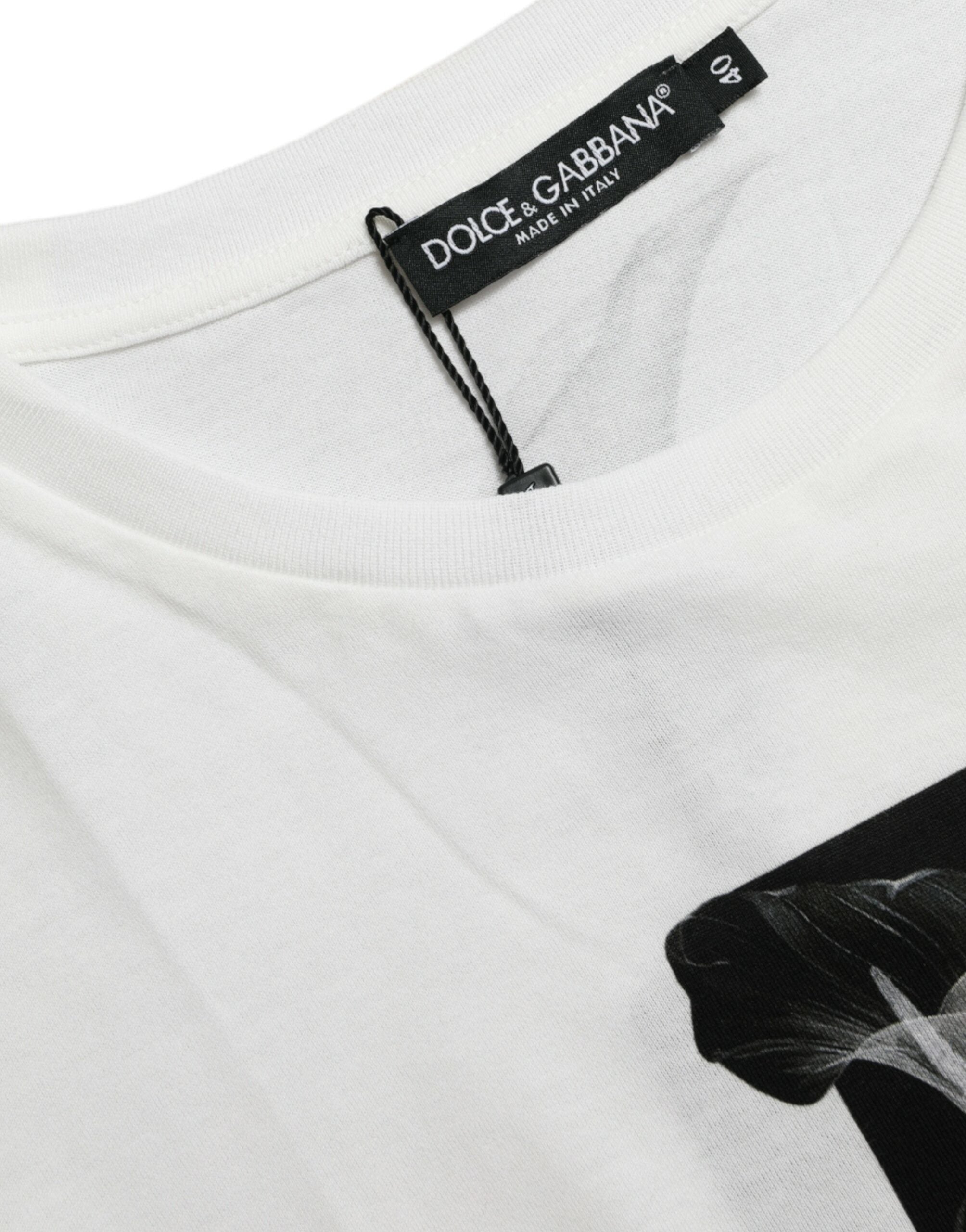 Dolce & Gabbana White Black Roses Crewneck Cotton T-shirt -   -  Dolce & Gabbana.