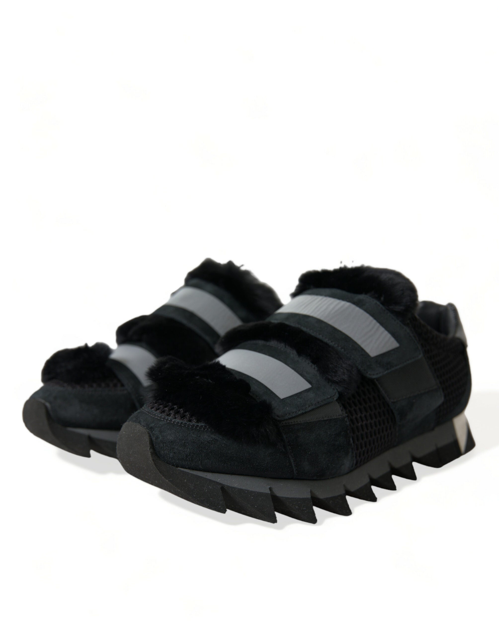 Dolce & Gabbana Black Fur Embellished Suede Sneakers Shoes -   -  Dolce & Gabbana.