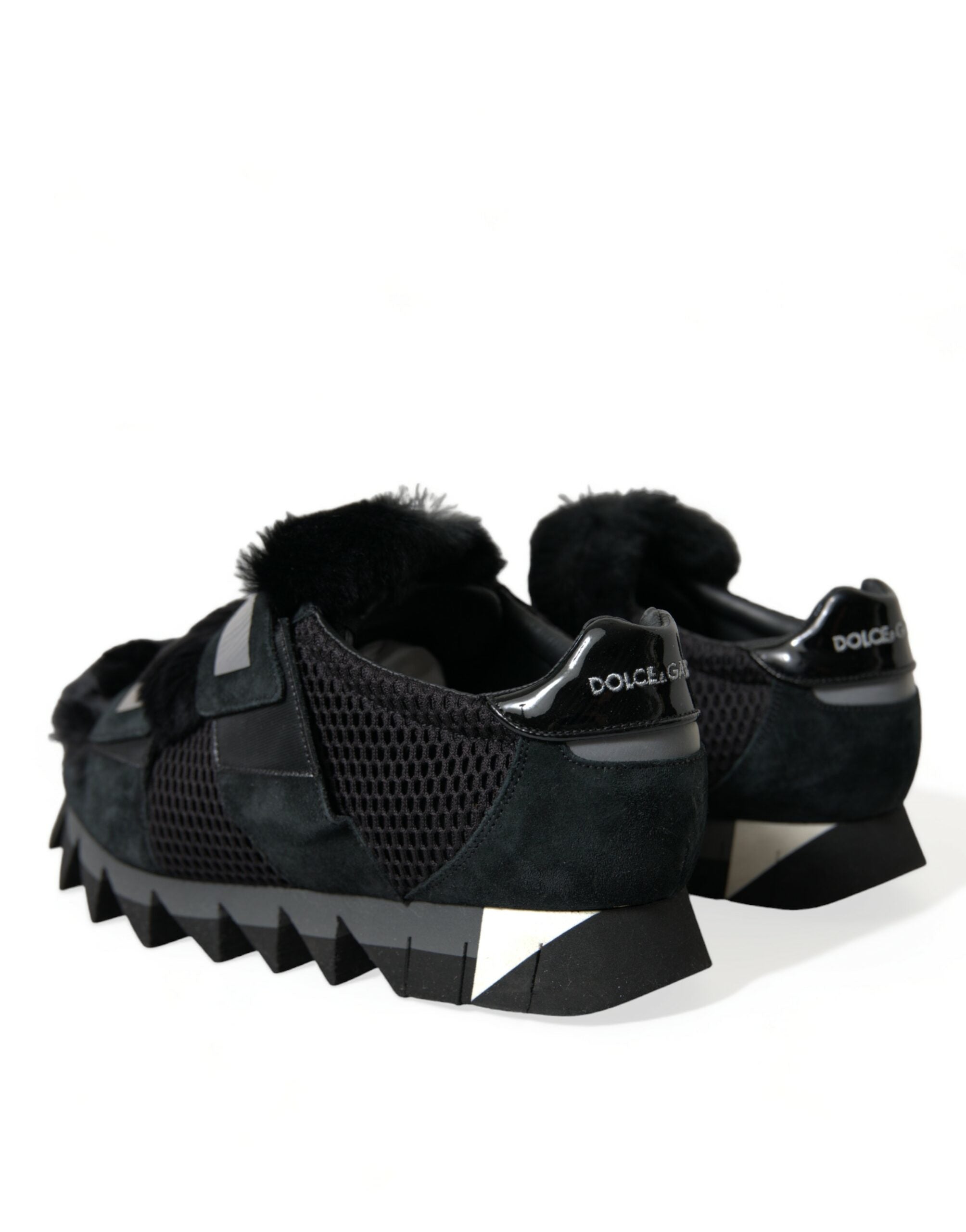 Dolce & Gabbana Black Fur Embellished Suede Sneakers Shoes -   -  Dolce & Gabbana.