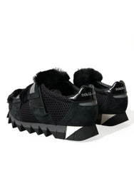 Dolce & Gabbana Black Fur Embellished Suede Sneakers Shoes -   -  Dolce & Gabbana.