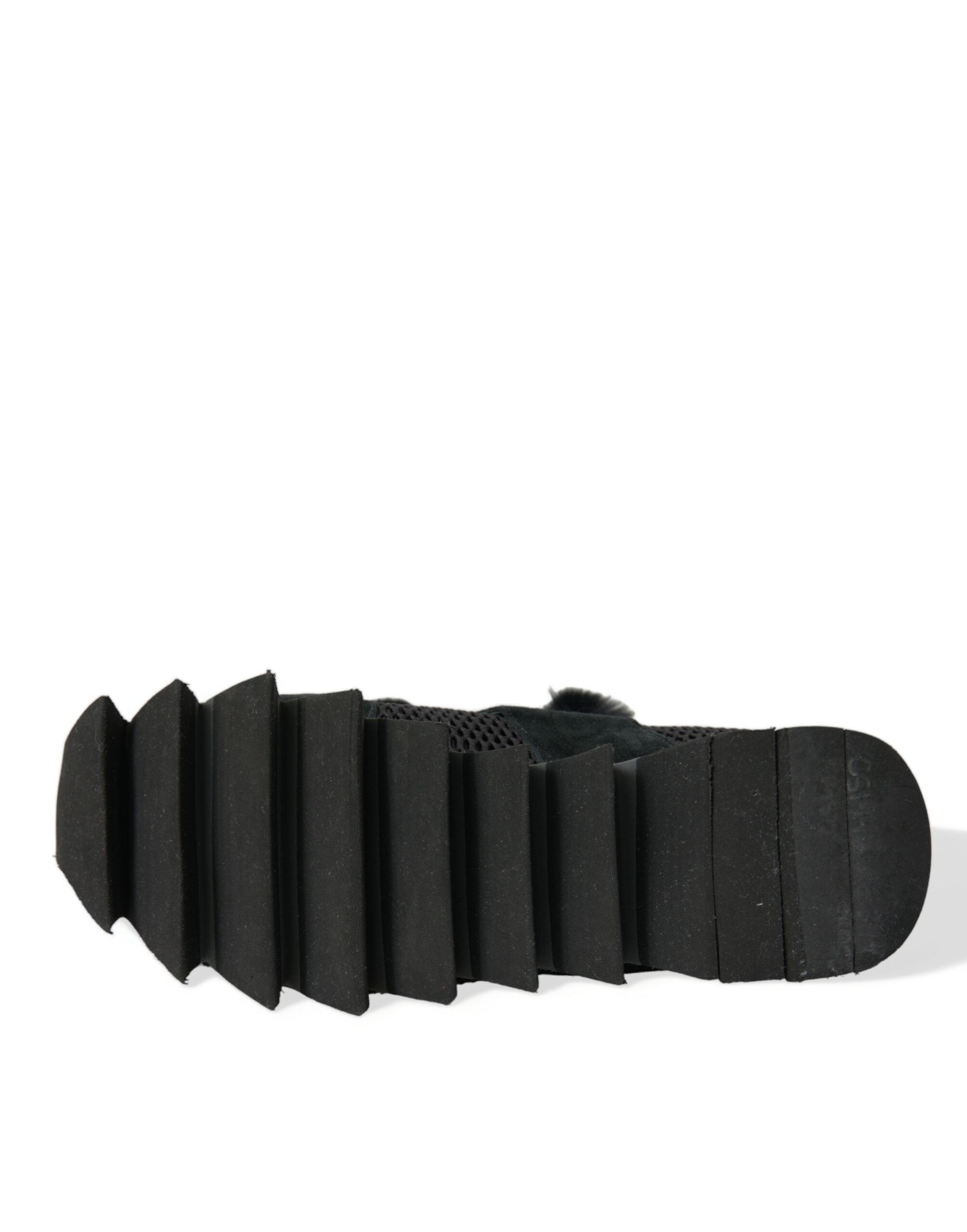 Dolce & Gabbana Black Fur Embellished Suede Sneakers Shoes -   -  Dolce & Gabbana.