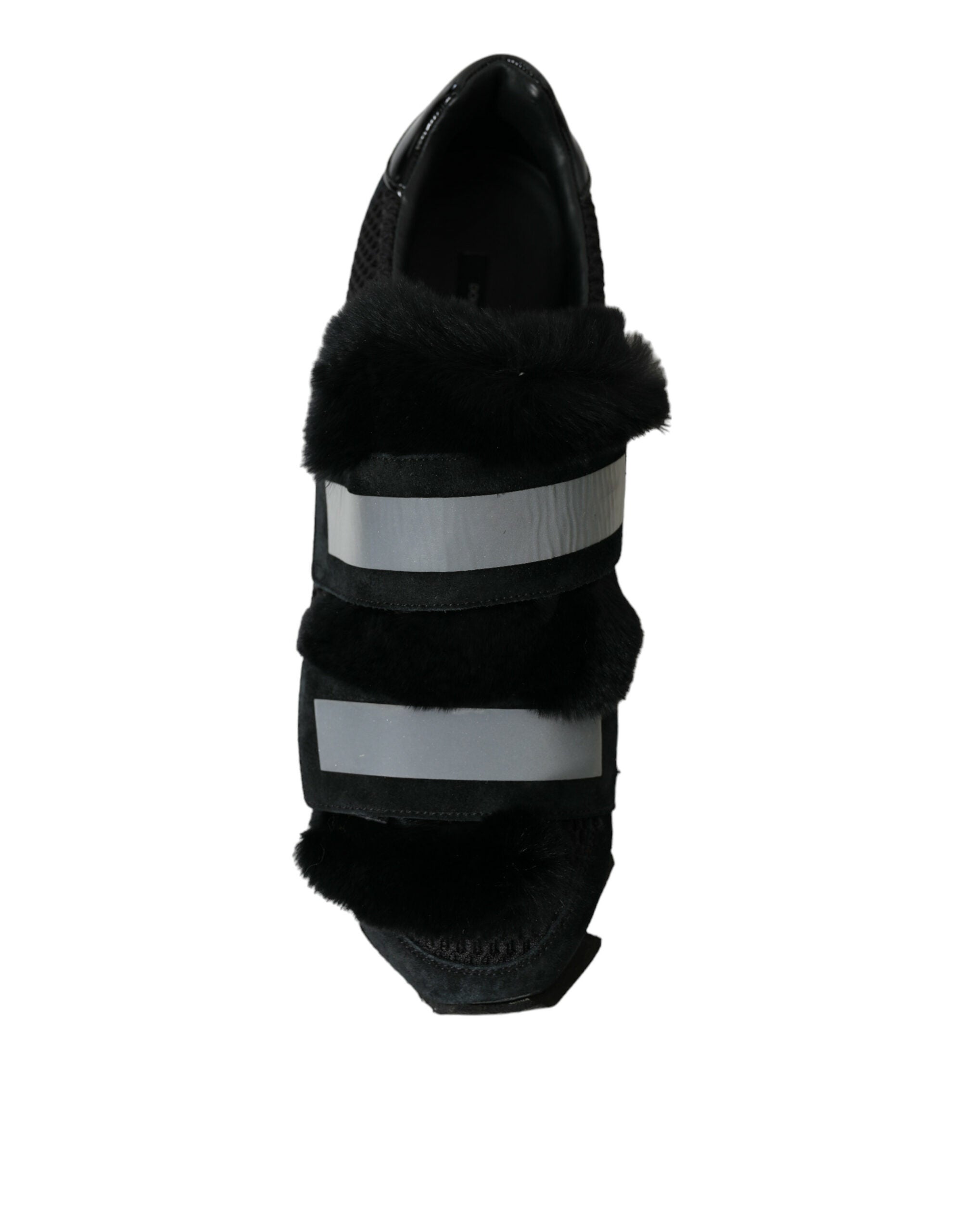 Dolce & Gabbana Black Fur Embellished Suede Sneakers Shoes -   -  Dolce & Gabbana.