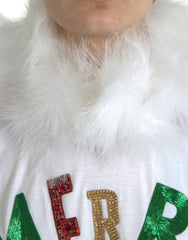 Dolce & Gabbana White Cotton Christmas Sequin Fur T-shirt -   -  Dolce & Gabbana.