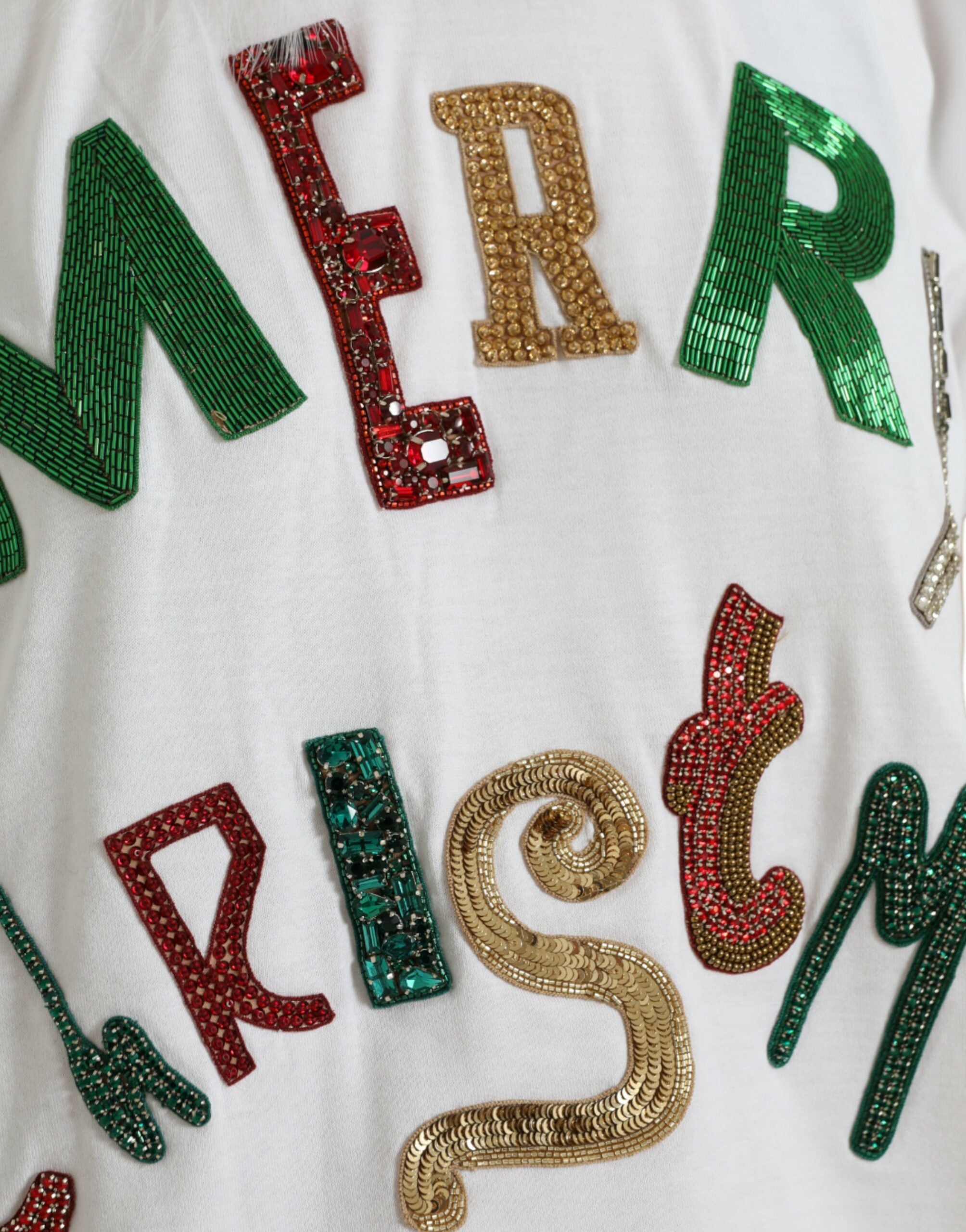 Dolce & Gabbana White Cotton Christmas Sequin Fur T-shirt -   -  Dolce & Gabbana.