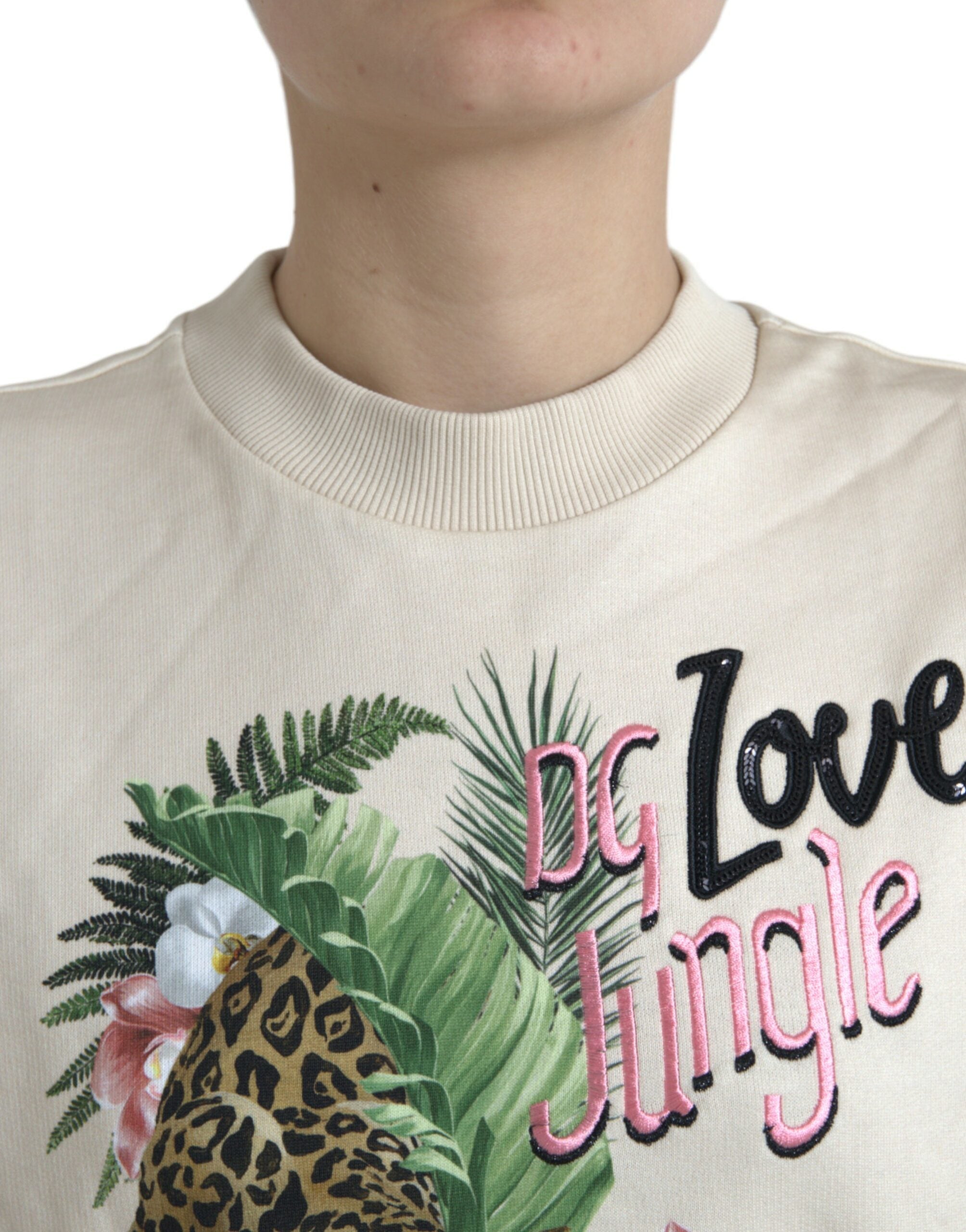 Dolce & Gabbana Beige Jungle Printed Cotton Pullover Sweater -   -  Dolce & Gabbana.