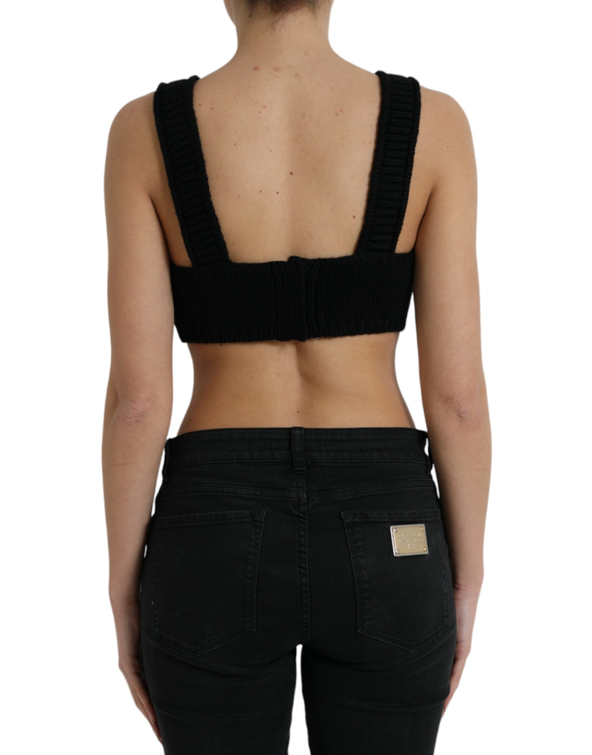 Dolce & Gabbana Black Cropped Cashmere V-neck Bustier Top -   -  Dolce & Gabbana.