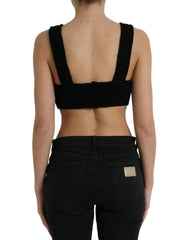 Dolce & Gabbana Black Cropped Cashmere V-neck Bustier Top -   -  Dolce & Gabbana.