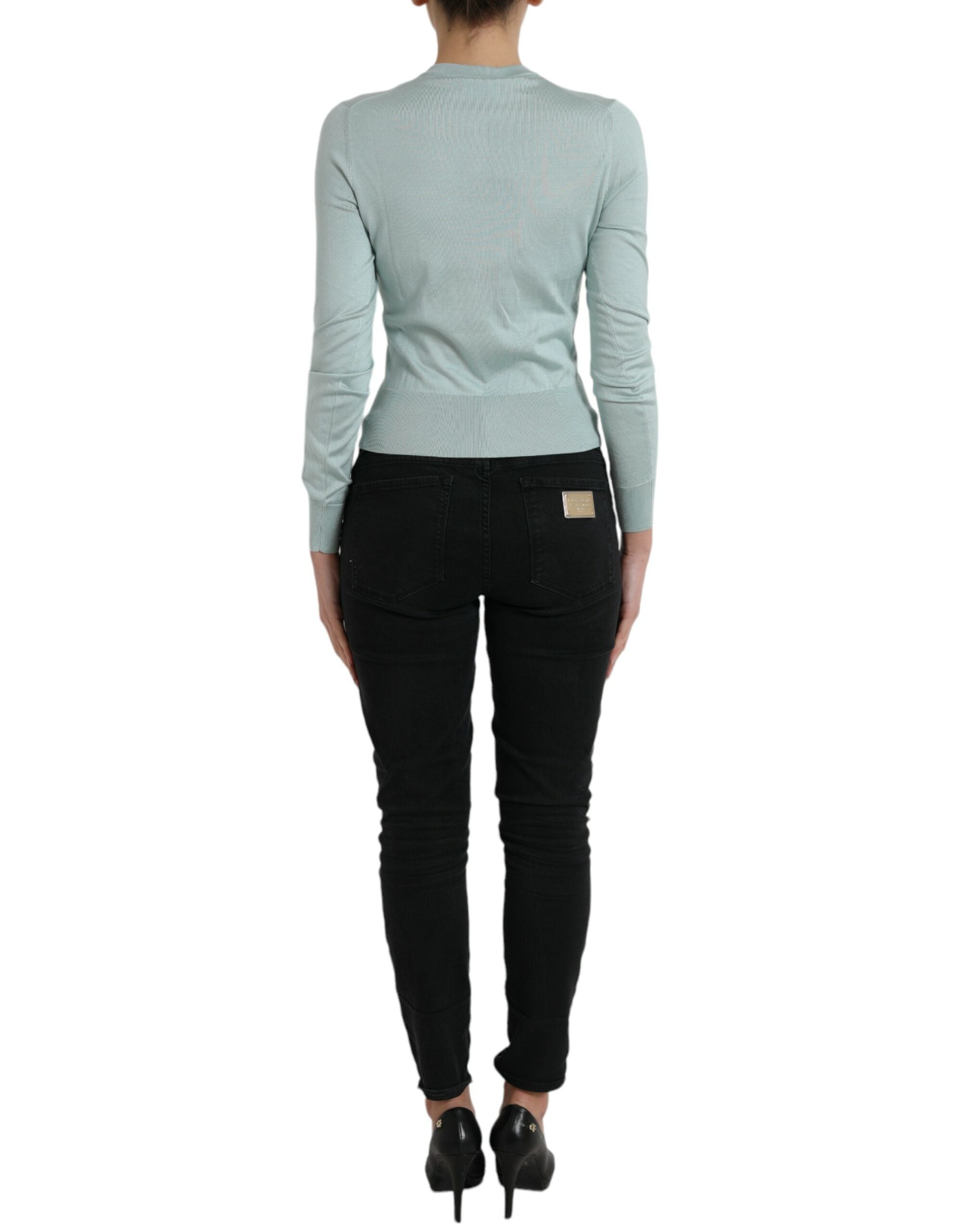 Dolce & Gabbana Light Blue Silk Crew Neck Cardigan Sweater -   -  Dolce & Gabbana.