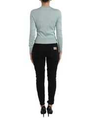 Dolce & Gabbana Light Blue Silk Crew Neck Cardigan Sweater -   -  Dolce & Gabbana.