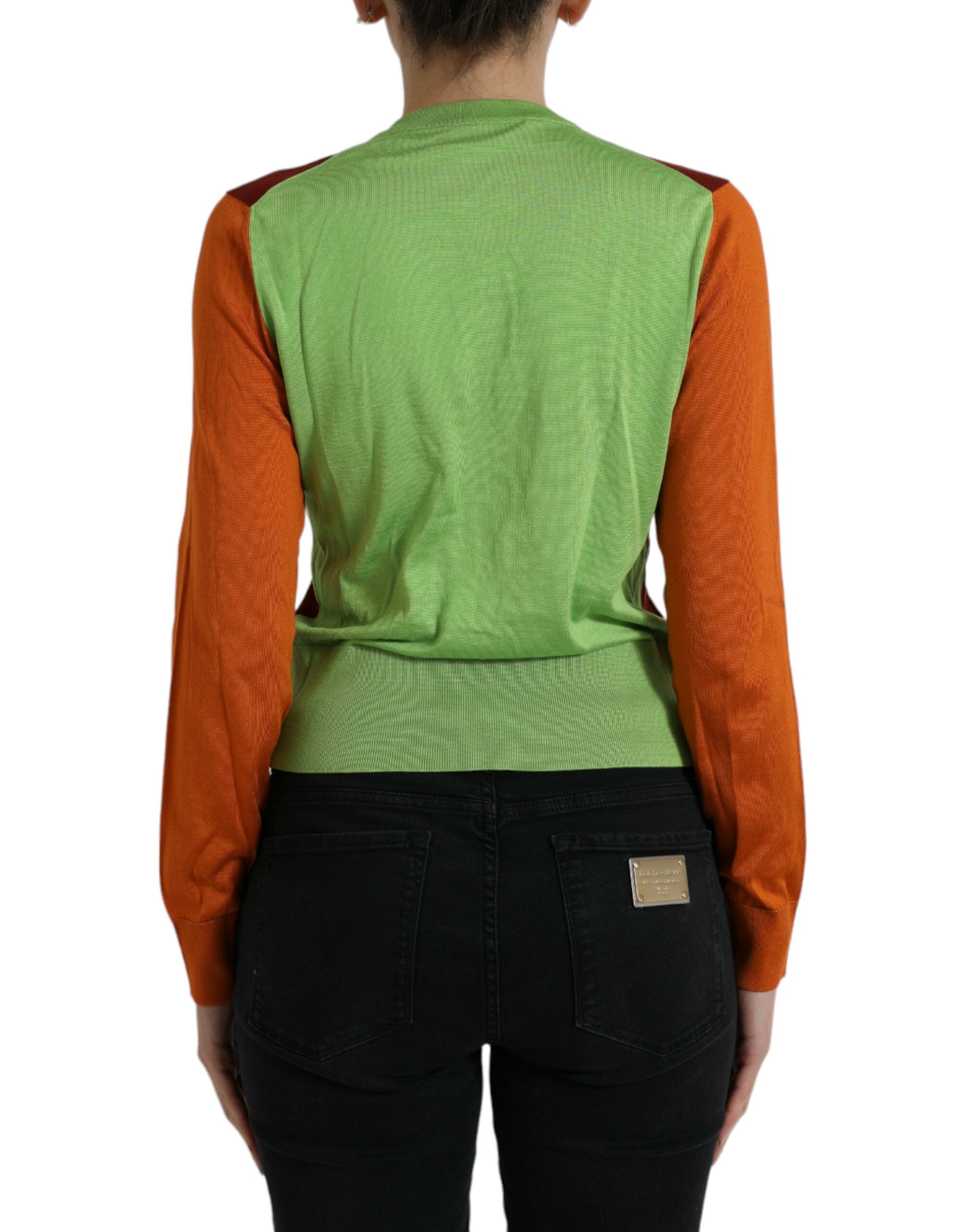 Dolce & Gabbana Multicolor Silk Crewneck Cardigan Sweater -   -  Dolce & Gabbana.