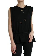Dolce & Gabbana Black Cotton Lace Up Logo Round Neck Tank Top -   -  Dolce & Gabbana.