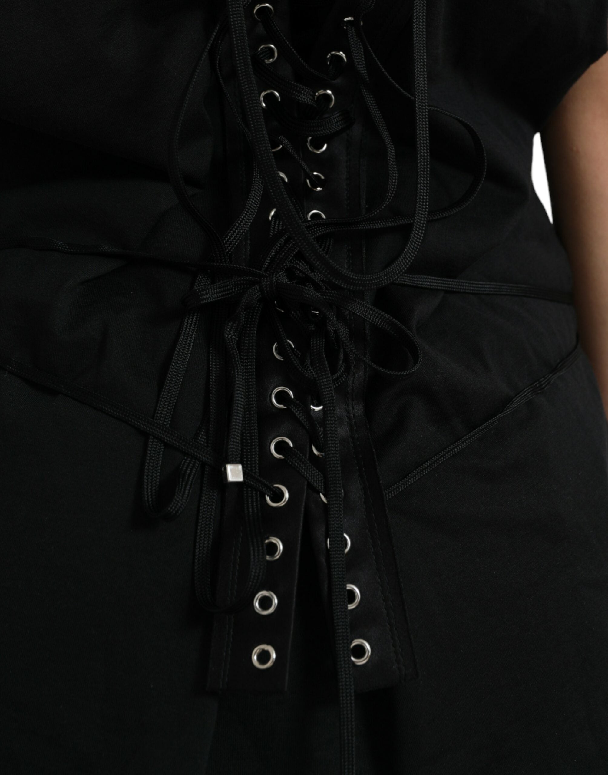 Dolce & Gabbana Black Cotton Lace Up Logo Round Neck Tank Top -   -  Dolce & Gabbana.