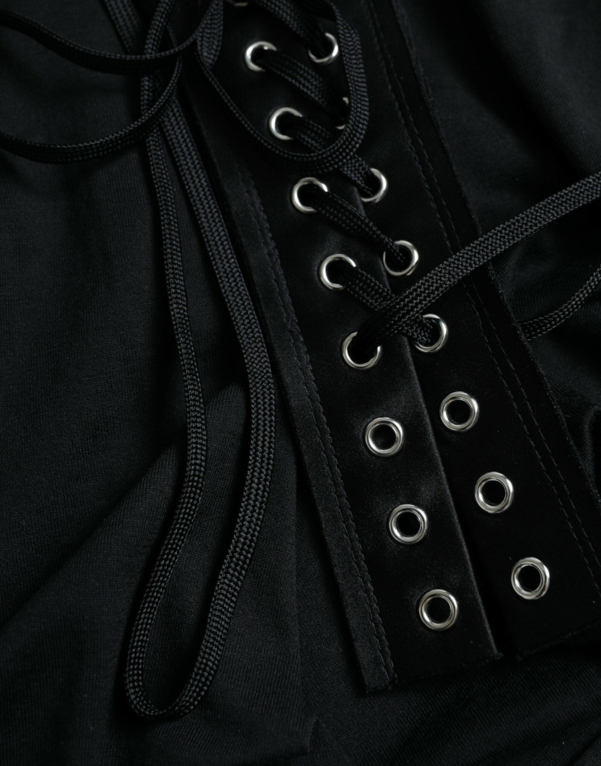 Dolce & Gabbana Black Cotton Lace Up Logo Round Neck Tank Top -   -  Dolce & Gabbana.