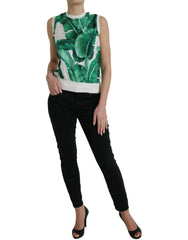 Dolce & Gabbana White Banana Leaf Print Crew Neck Tank Top -   -  Dolce & Gabbana.