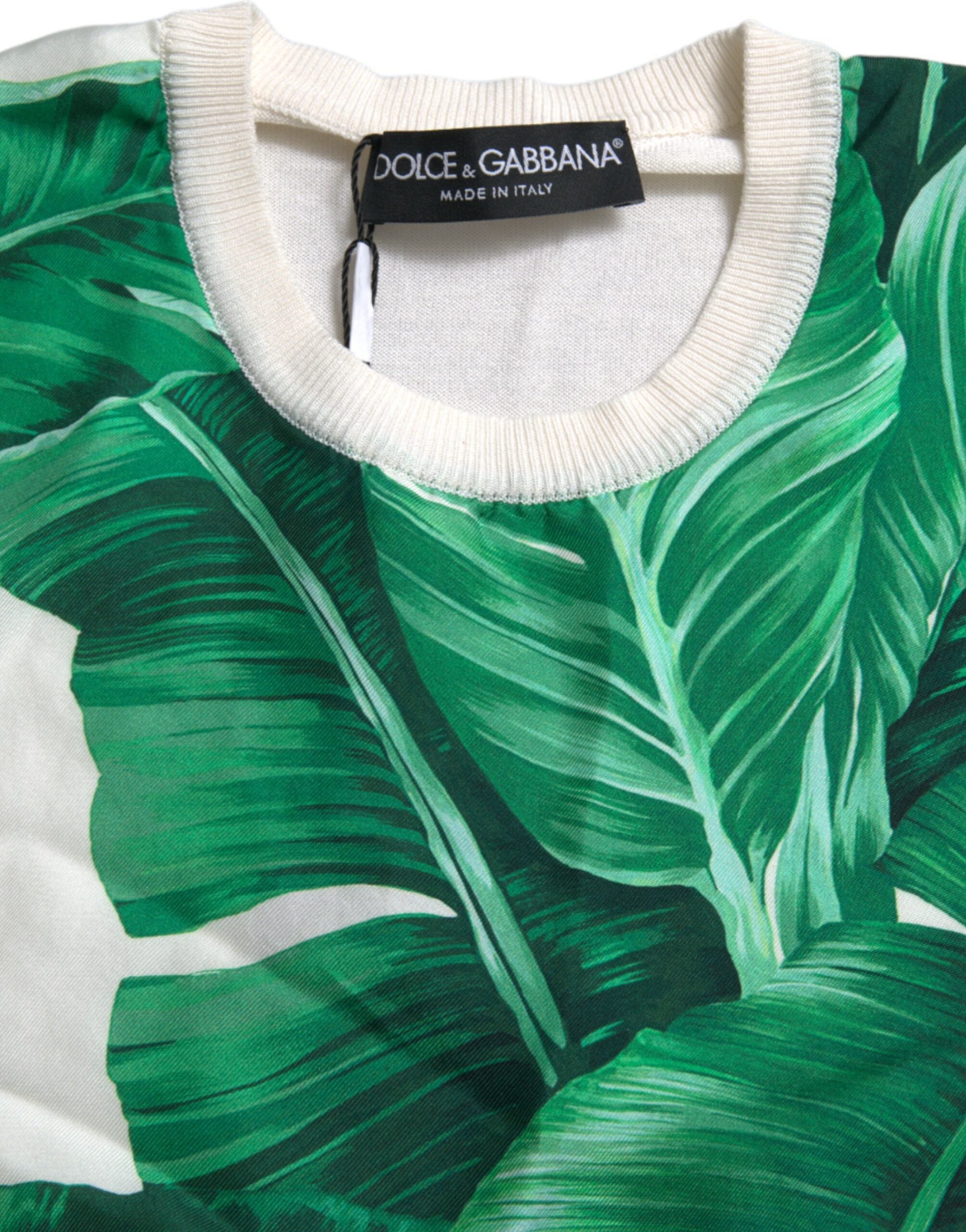 Dolce & Gabbana White Banana Leaf Print Crew Neck Tank Top -   -  Dolce & Gabbana.