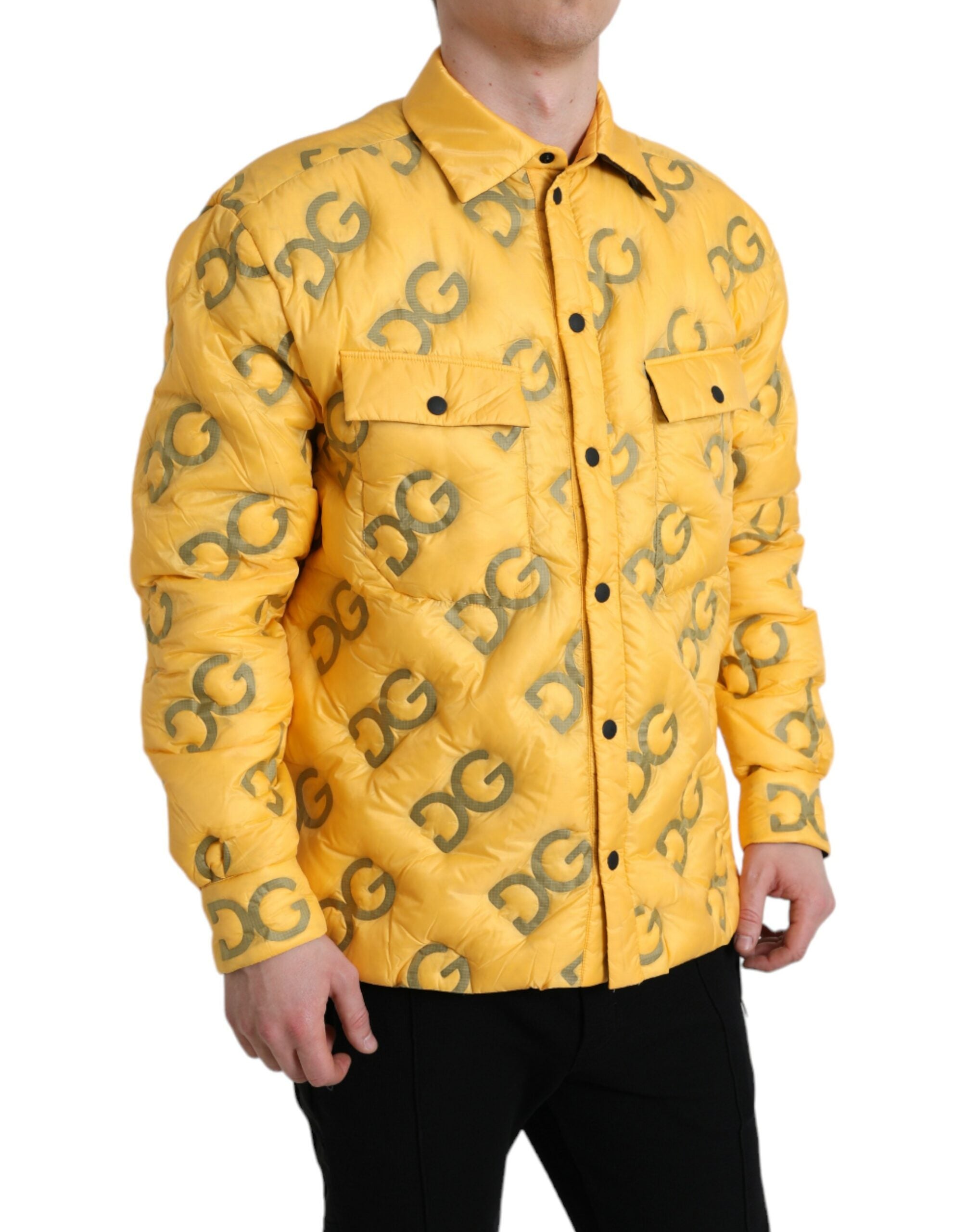 Dolce & Gabbana Yellow Logo Padded Buttoned Blouson Jacket -   -  Dolce & Gabbana.