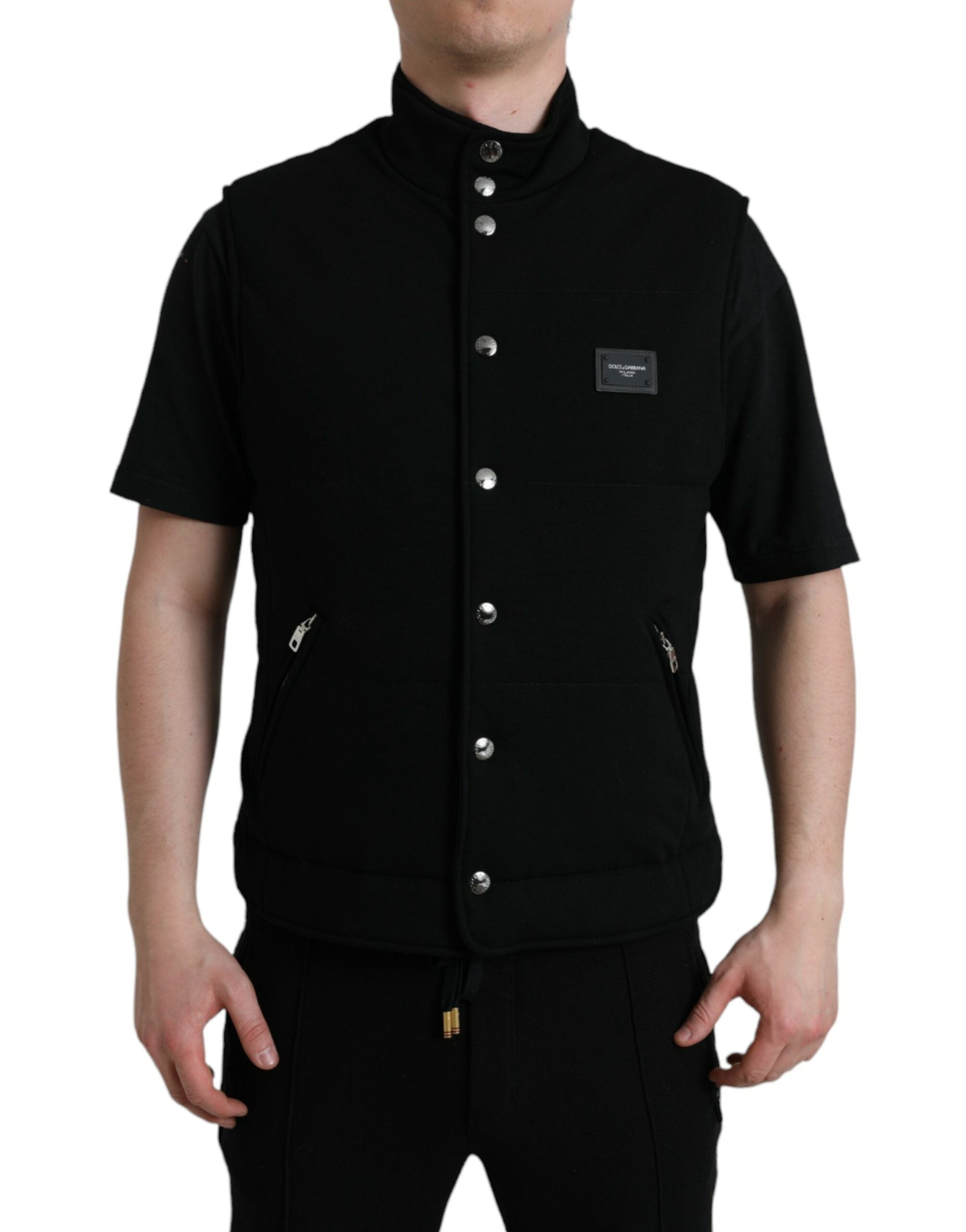 Dolce & Gabbana Black Rayon Buttoned Vest Logo Jacket -   -  Dolce & Gabbana.
