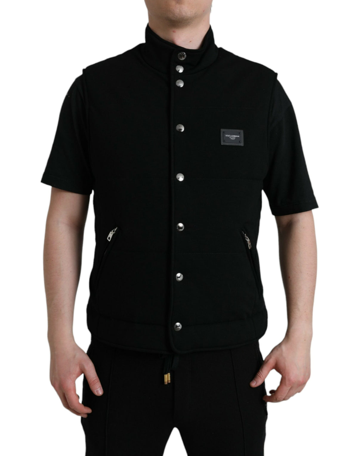 Dolce & Gabbana Black Rayon Buttoned Vest Logo Jacket -   -  Dolce & Gabbana.