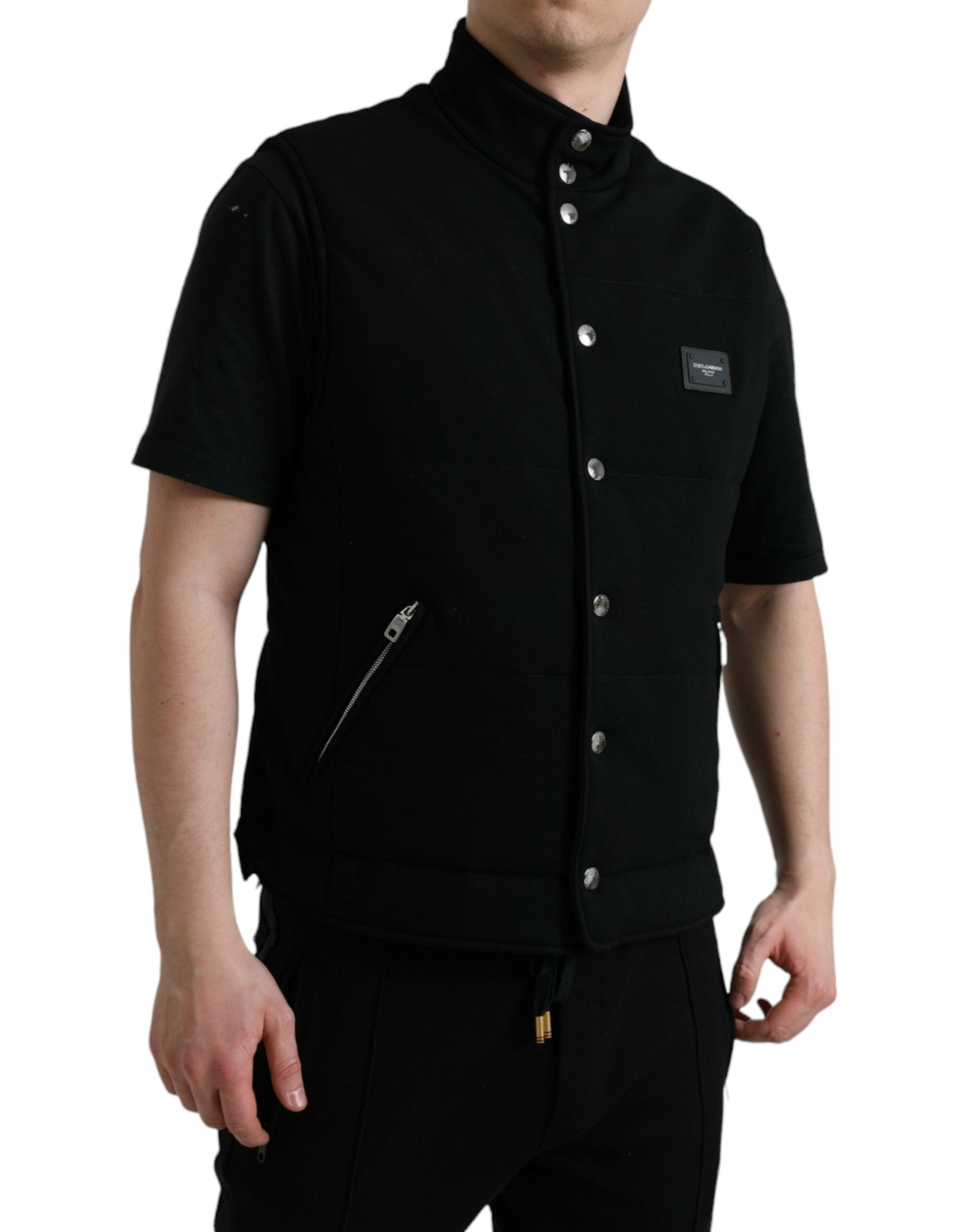 Dolce & Gabbana Black Rayon Buttoned Vest Logo Jacket -   -  Dolce & Gabbana.