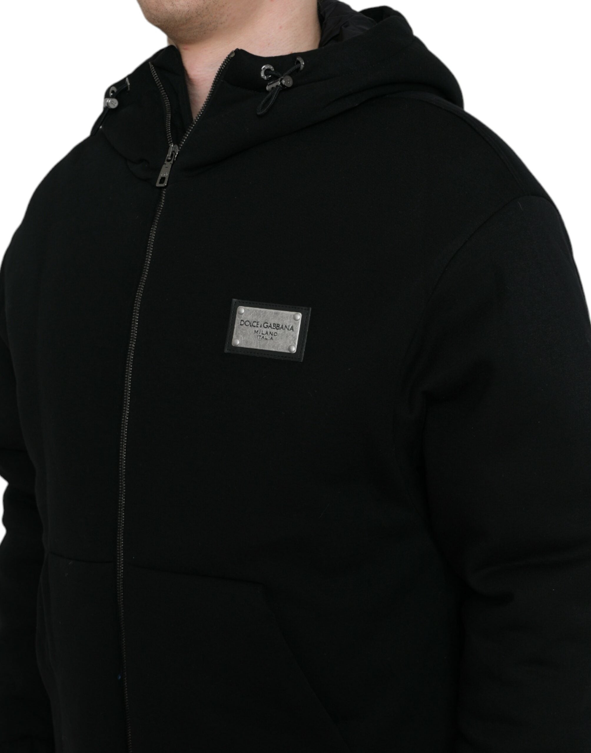 Dolce & Gabbana Black Cotton Hooded Logo Bomber Jacket -   -  Dolce & Gabbana.
