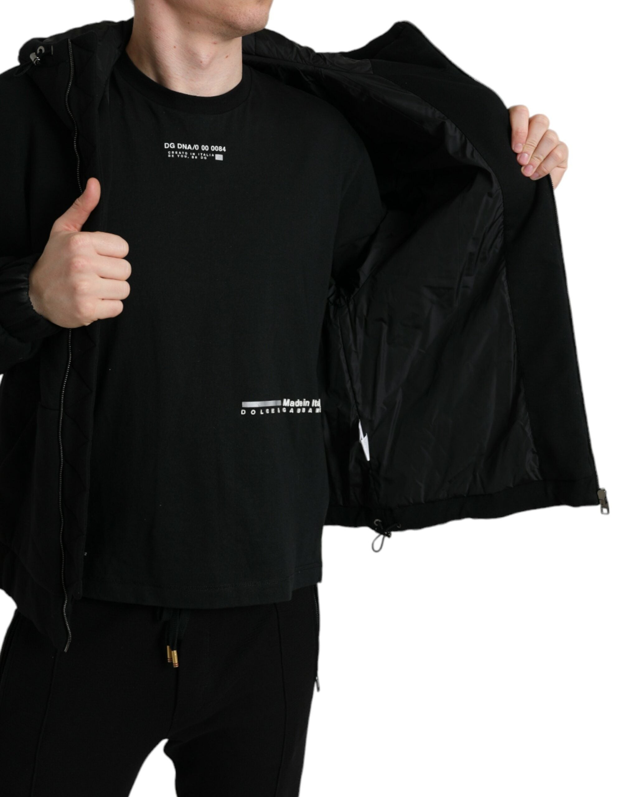 Dolce & Gabbana Black Cotton Hooded Logo Bomber Jacket -   -  Dolce & Gabbana.